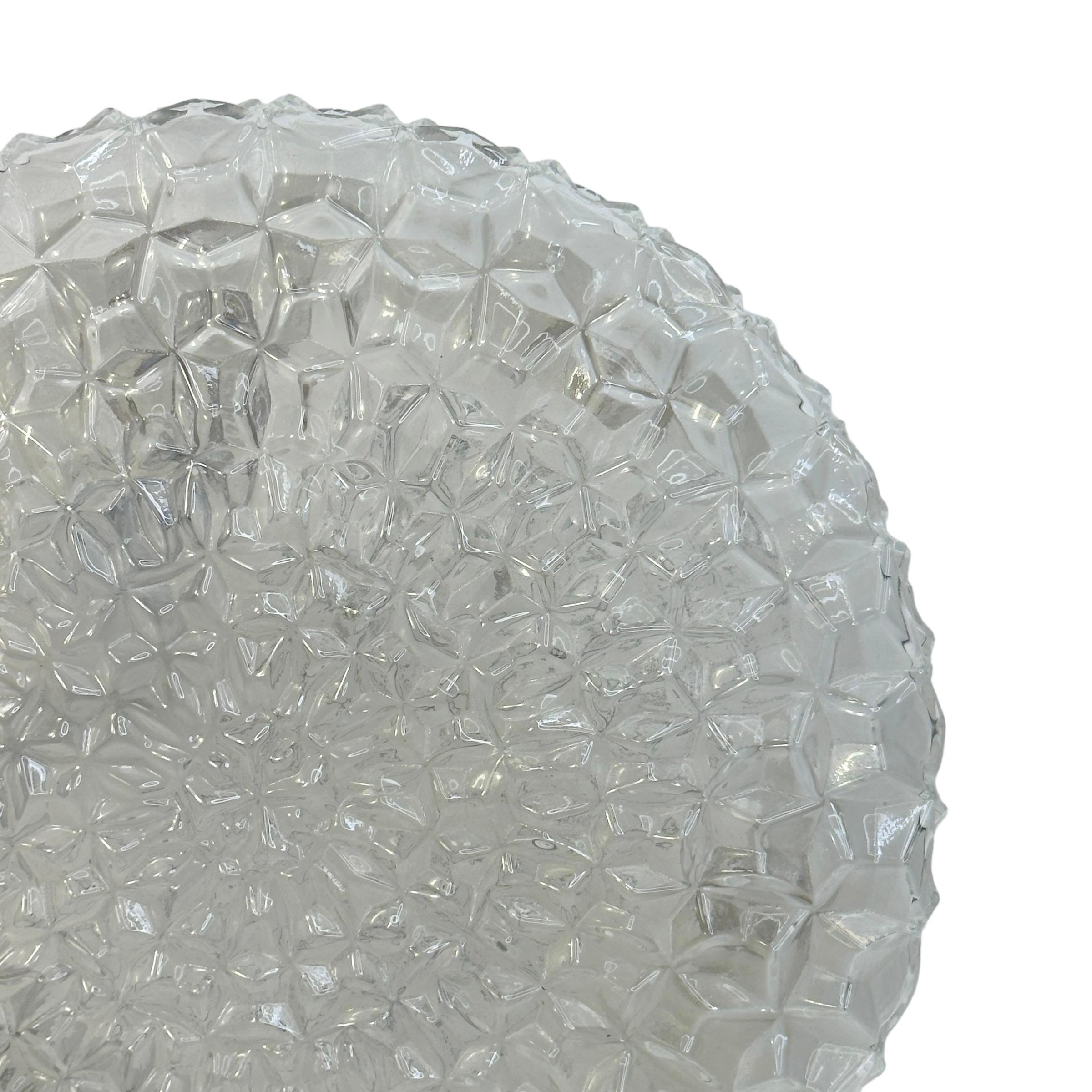 Vintage Midcentury Ice Crystal Textured Flush Mount, RZB Leuchten Germany 1980s In Good Condition For Sale In Nuernberg, DE