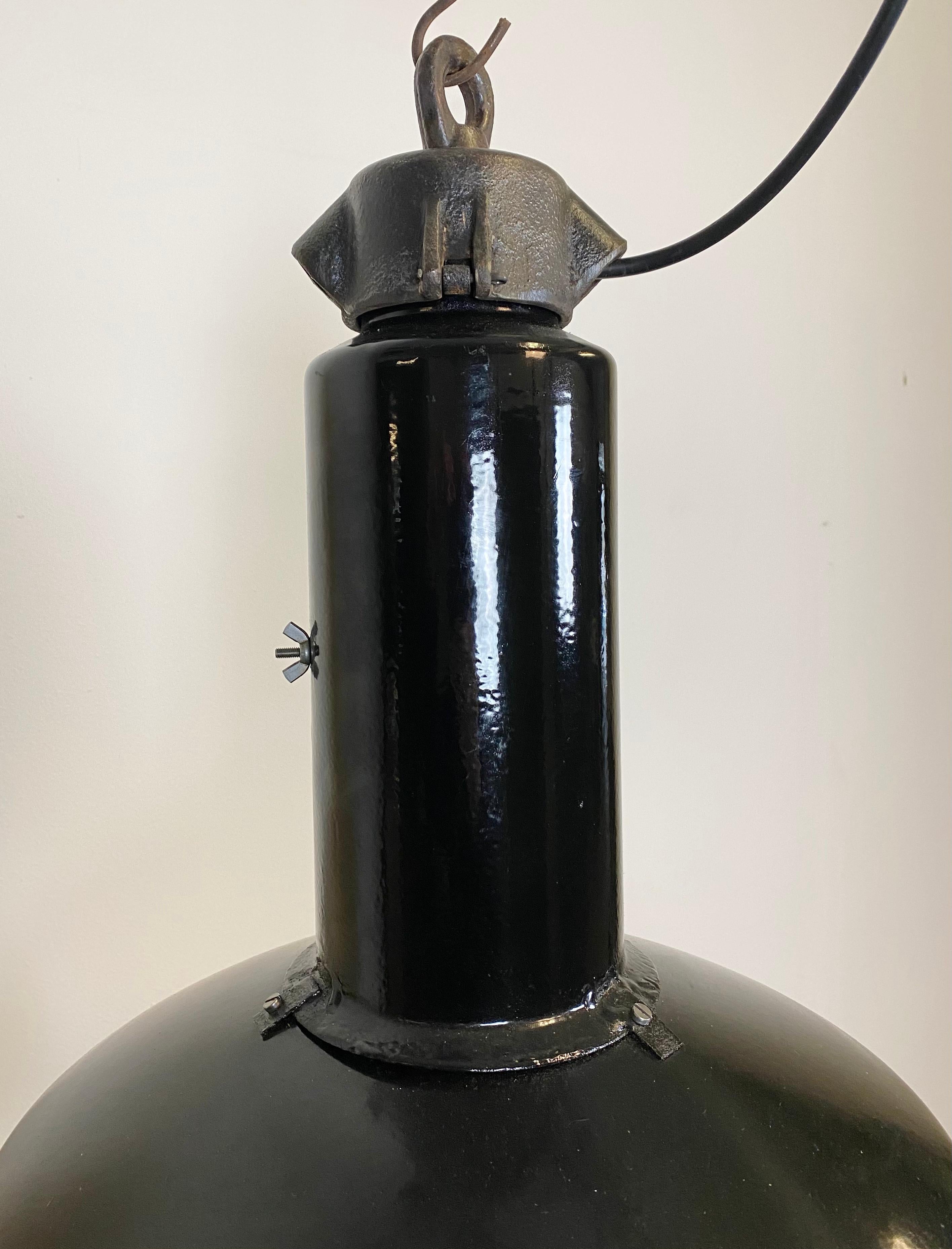 Czech Vintage Midcentury Industrial Black Enamel Factory Lamp, 1950s