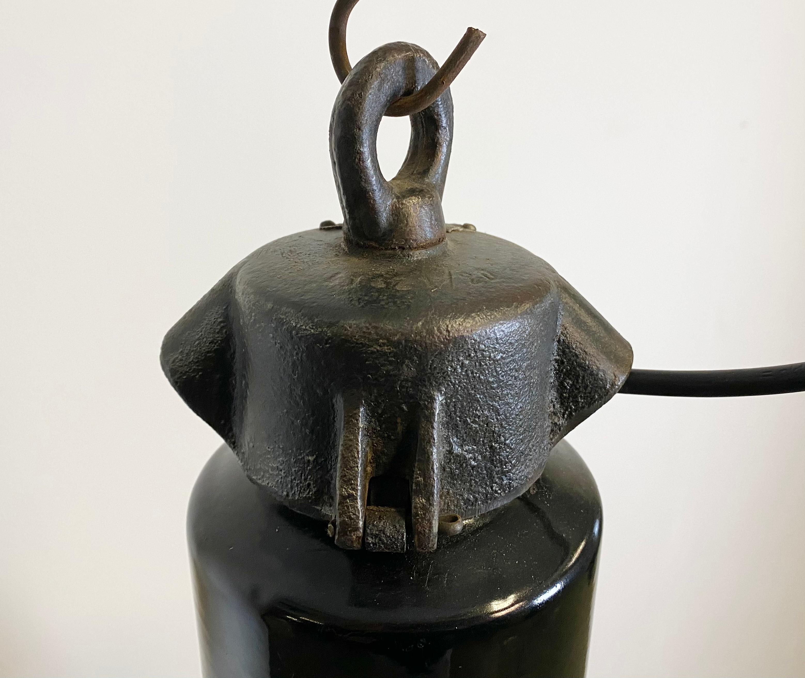 Cast Vintage Midcentury Industrial Black Enamel Factory Lamp, 1950s