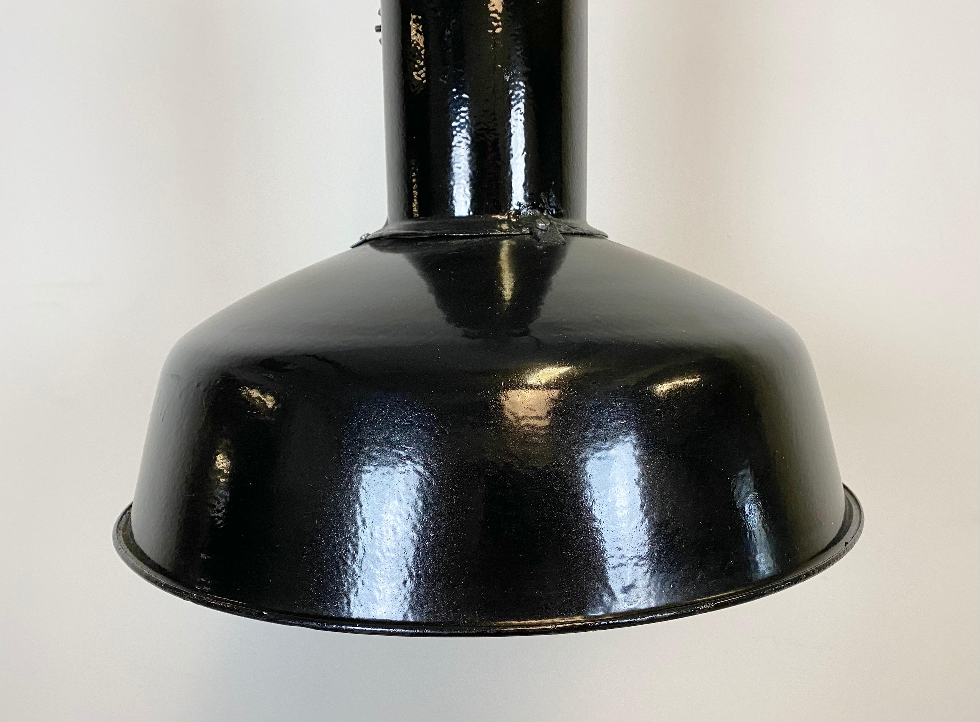 Iron Vintage Midcentury Industrial Black Enamel Factory Lamp, 1950s