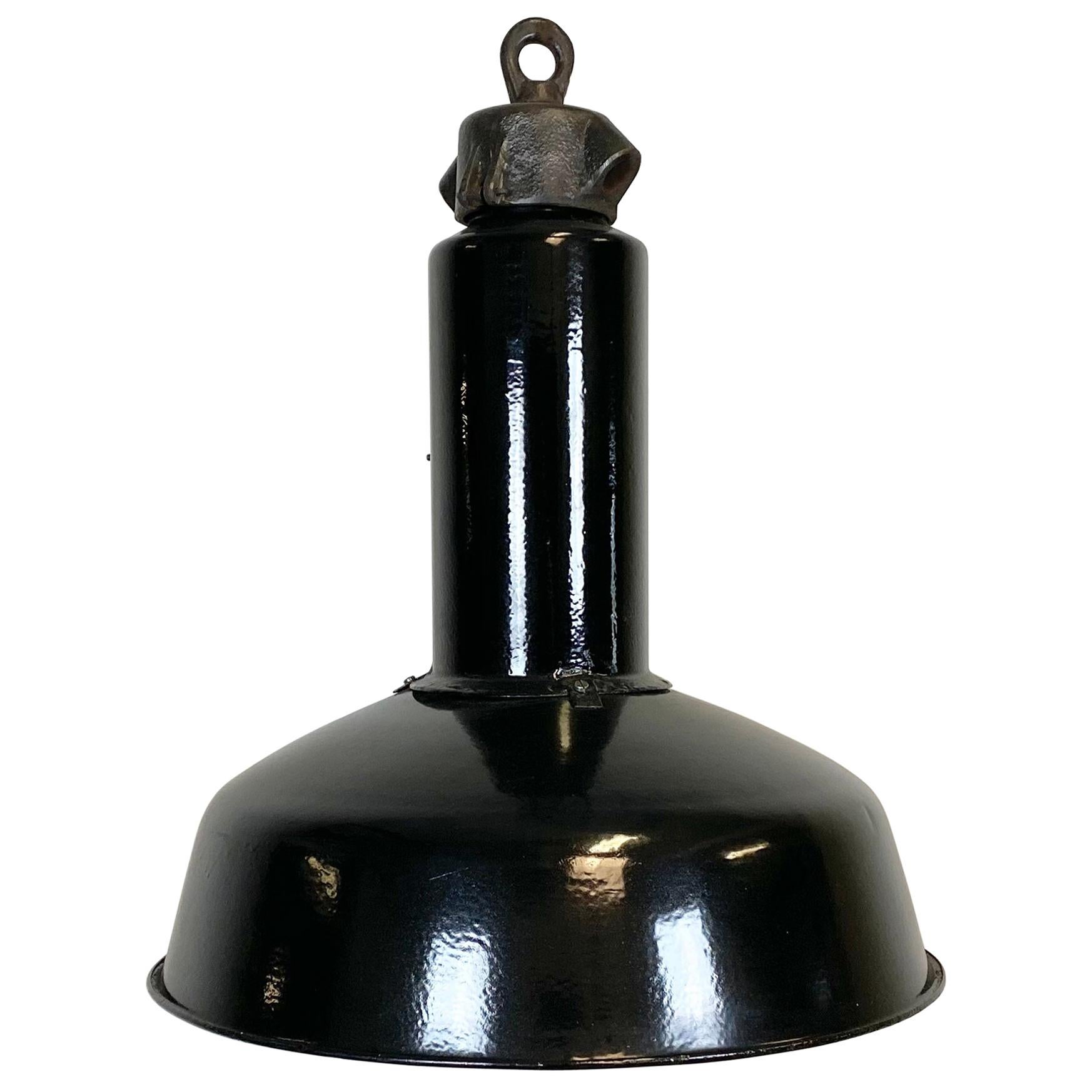Vintage Midcentury Industrial Black Enamel Factory Lamp, 1950s