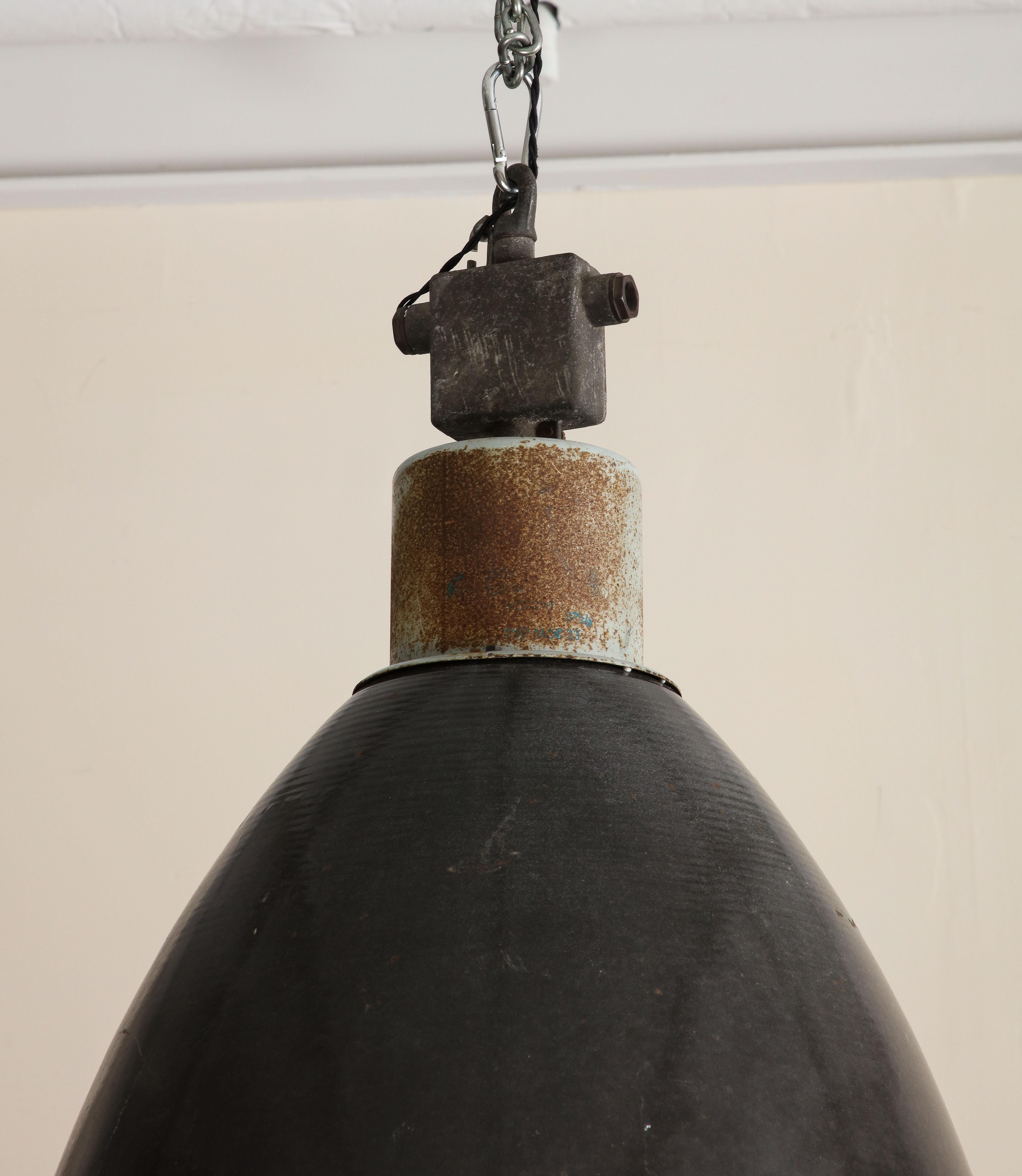 Vintage Mid-Century Industrial Cast Iron Pendant Light with Chicken Wire 1