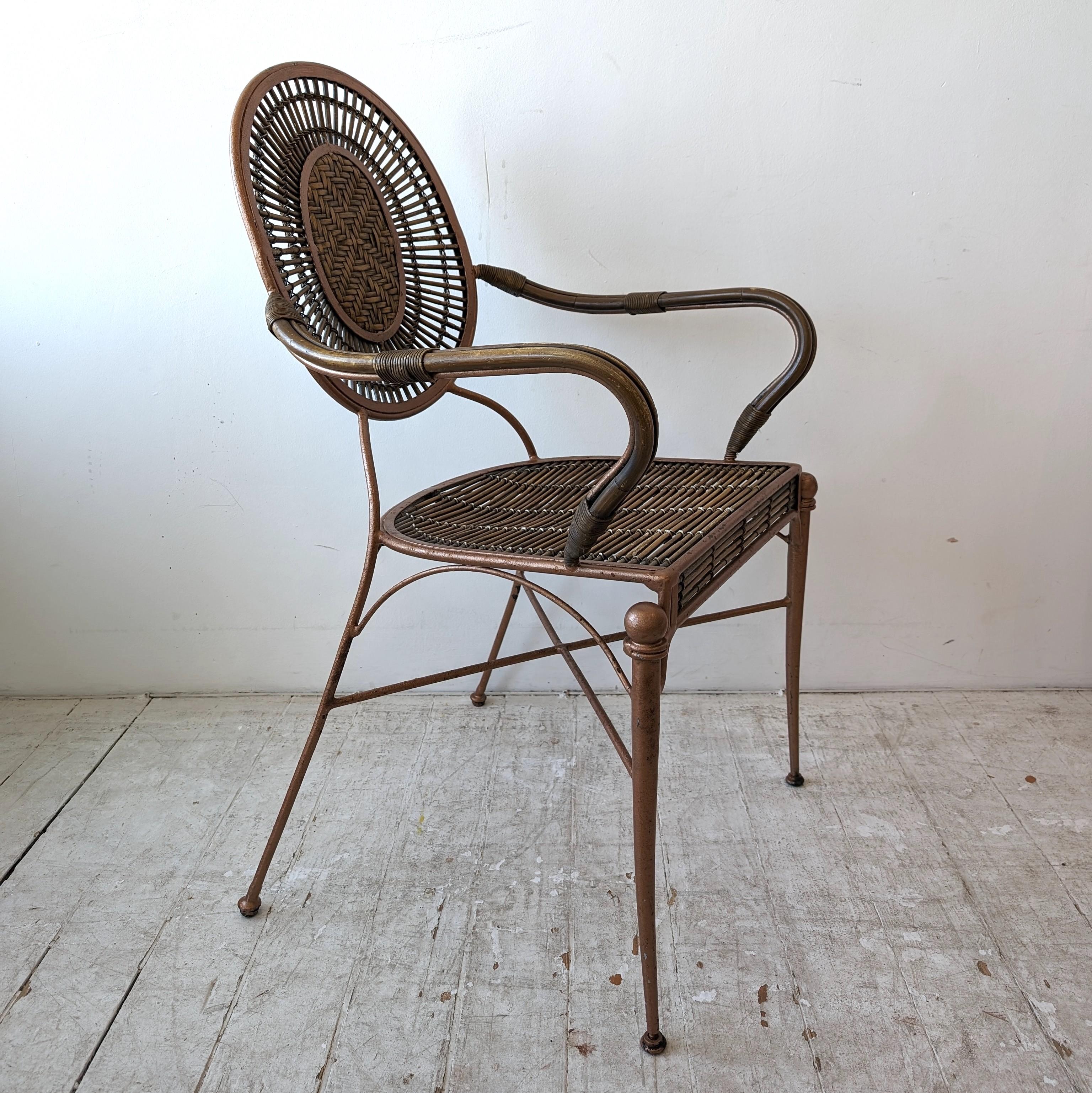 Vintage midcentury iron, cane and rattan armchairs dining chairs: 4 available 3