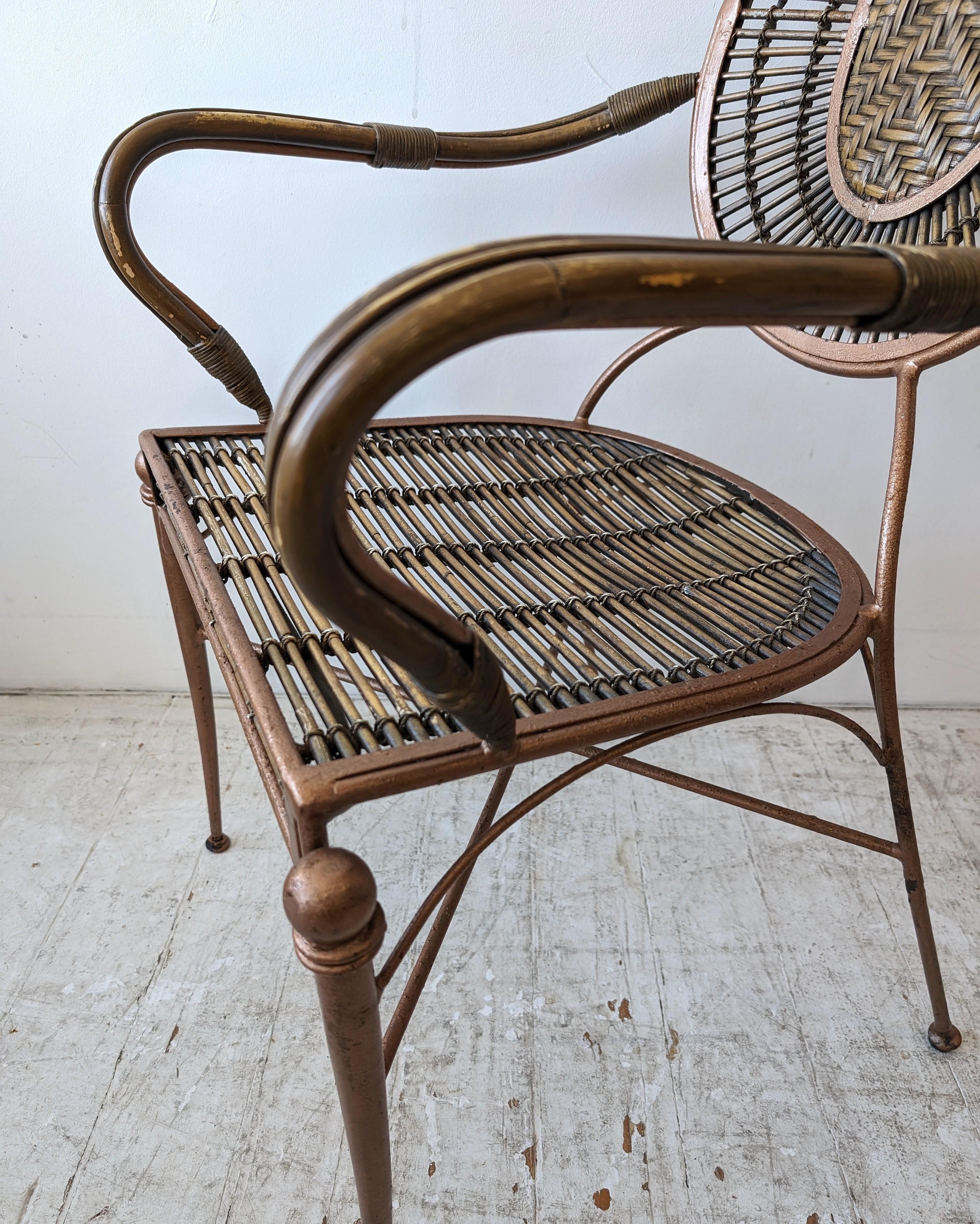 Vintage midcentury iron, cane and rattan armchairs dining chairs: 4 available 4