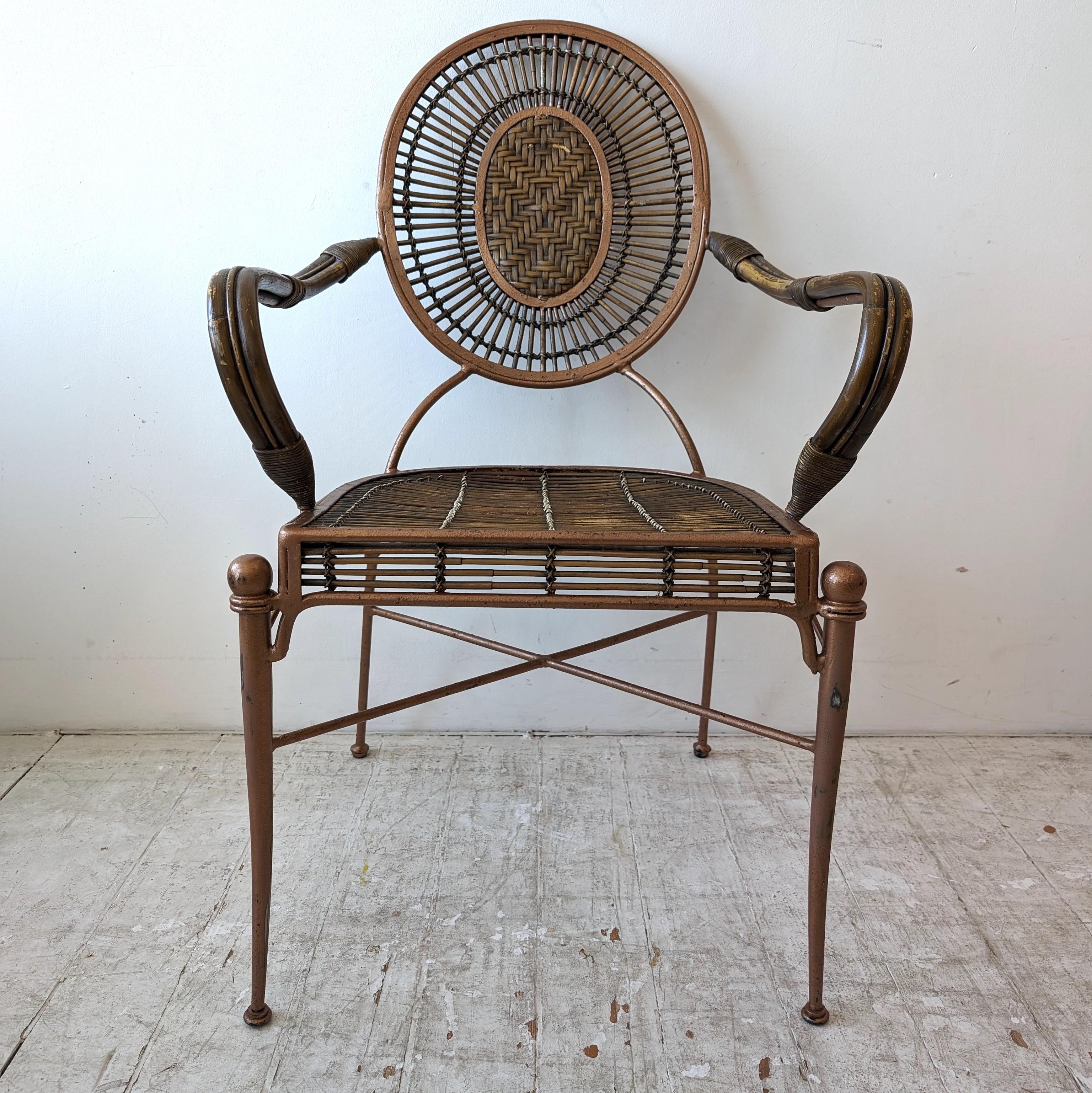 Vintage midcentury iron, cane and rattan armchairs dining chairs: 4 available 5