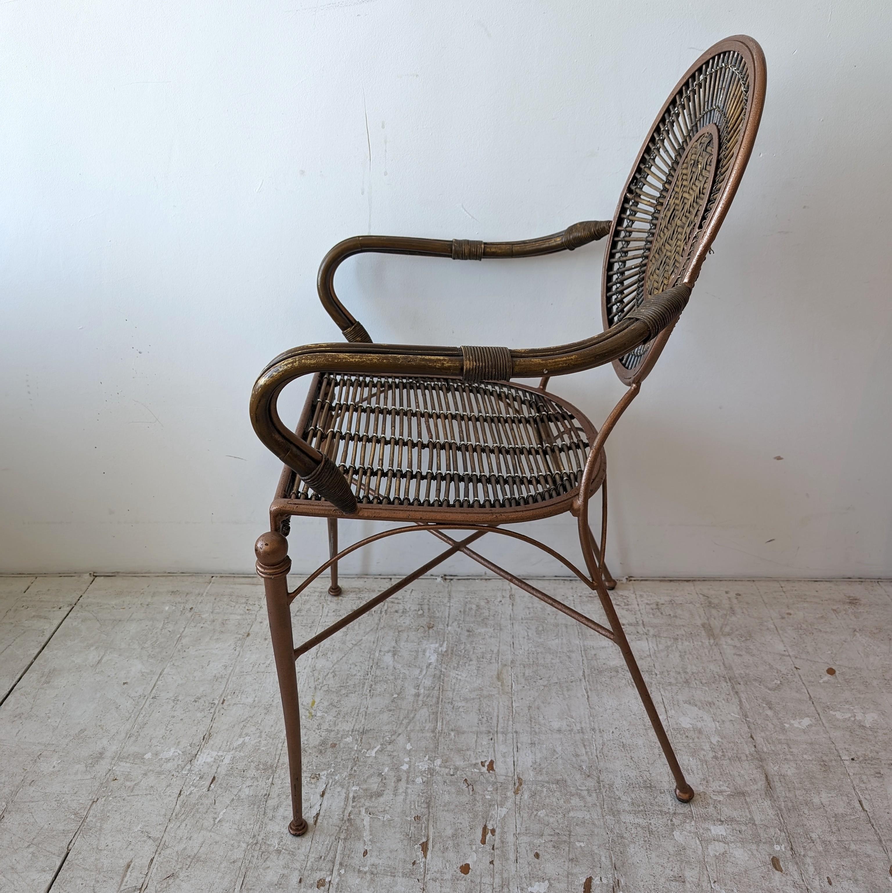 Vintage midcentury iron, cane and rattan armchairs dining chairs: 4 available 7