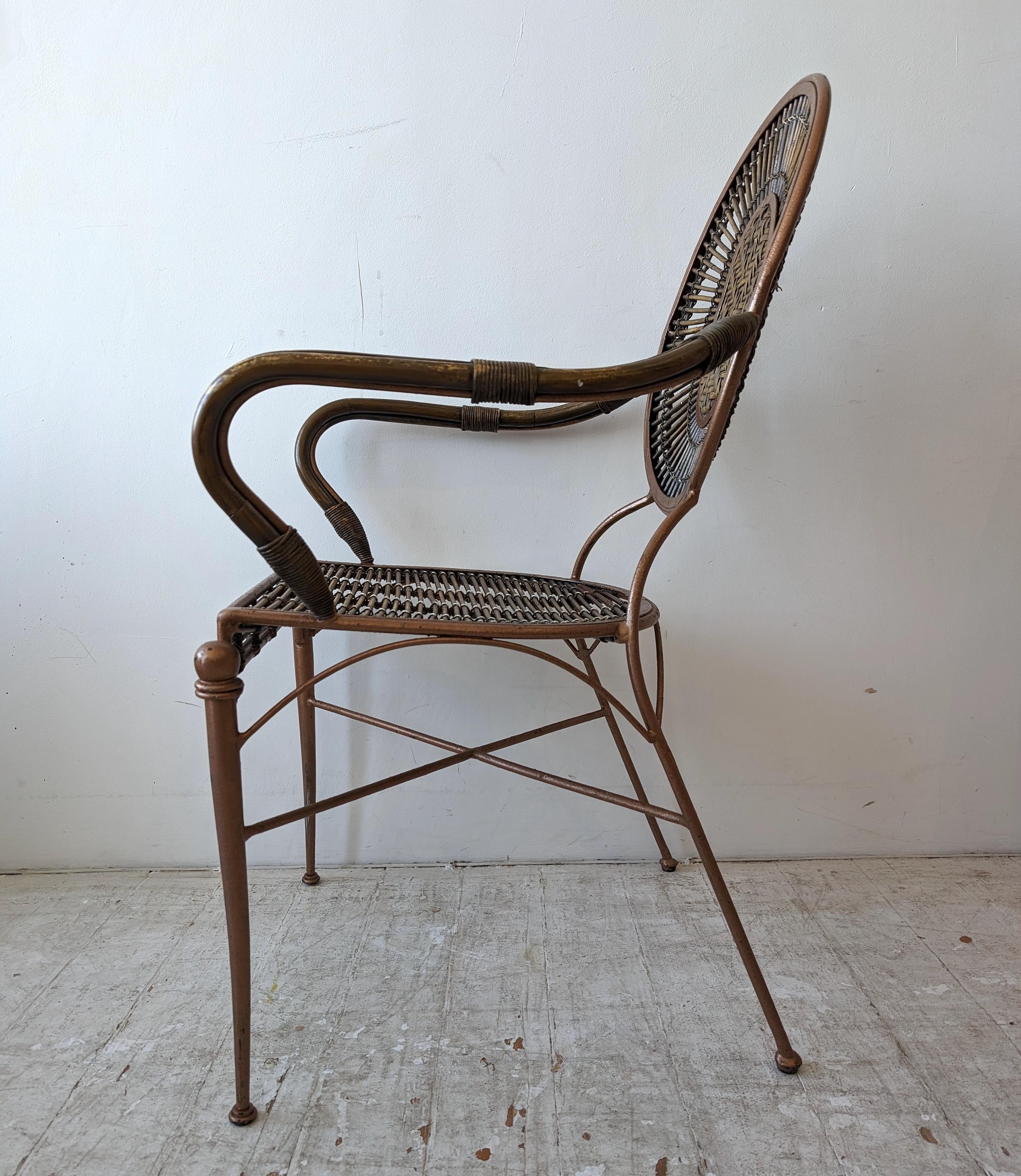 Vintage midcentury iron, cane and rattan armchairs dining chairs: 4 available 8