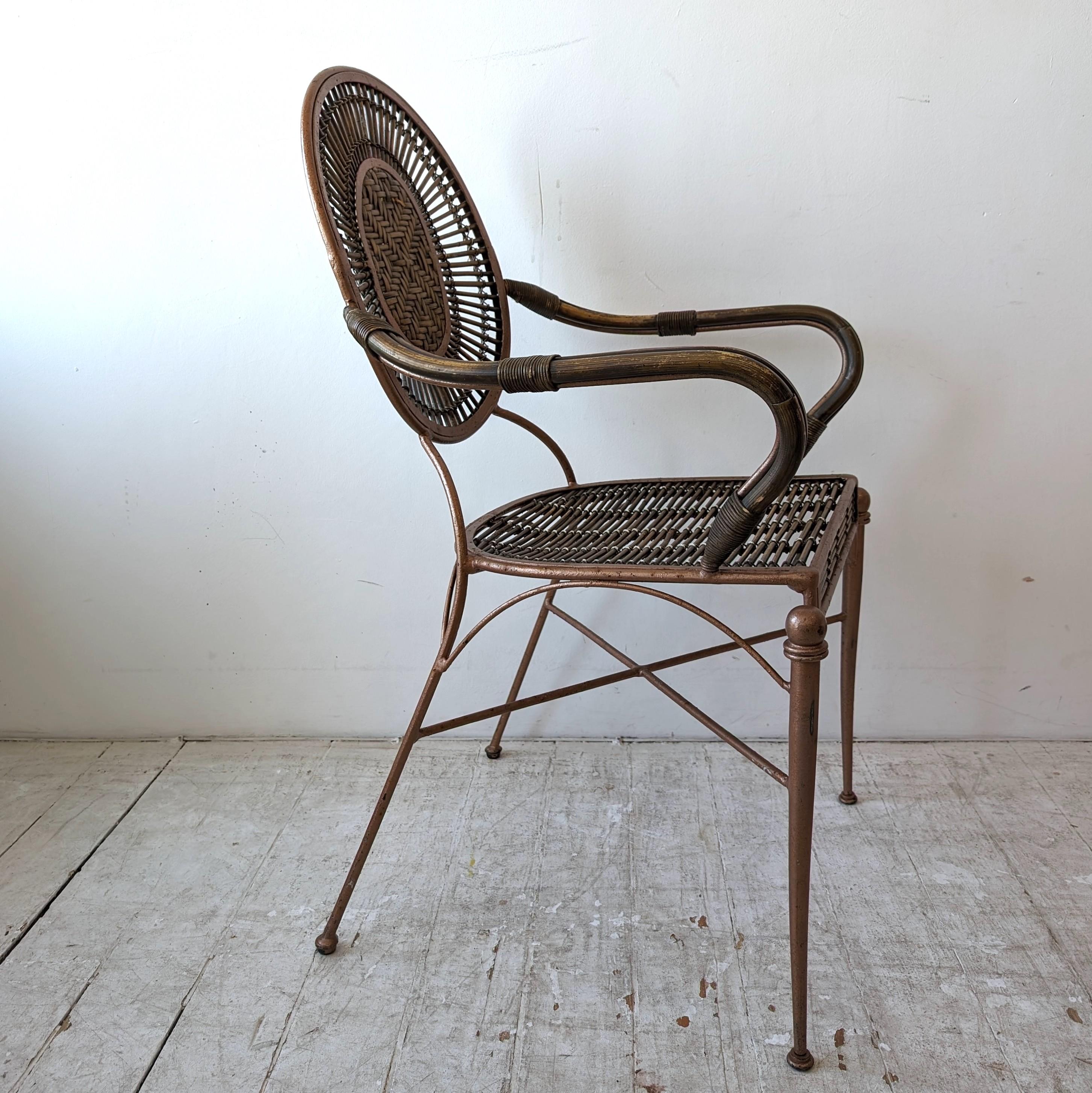 Vintage midcentury iron, cane and rattan armchairs dining chairs: 4 available 9