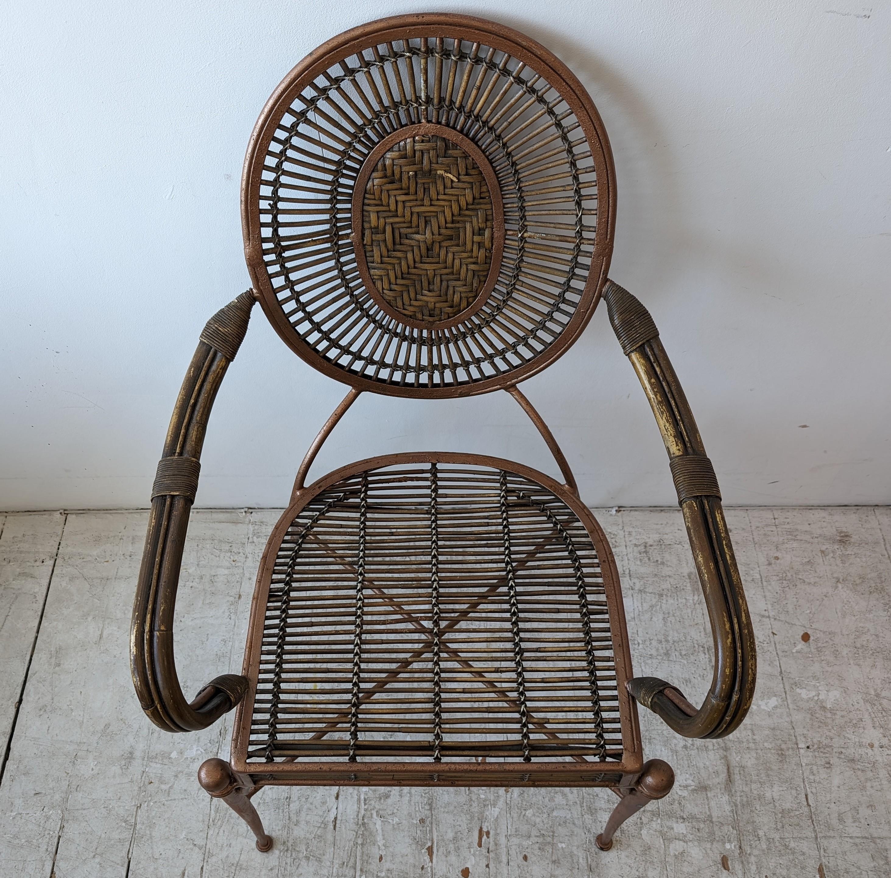 Vintage midcentury iron, cane and rattan armchairs dining chairs: 4 available 10