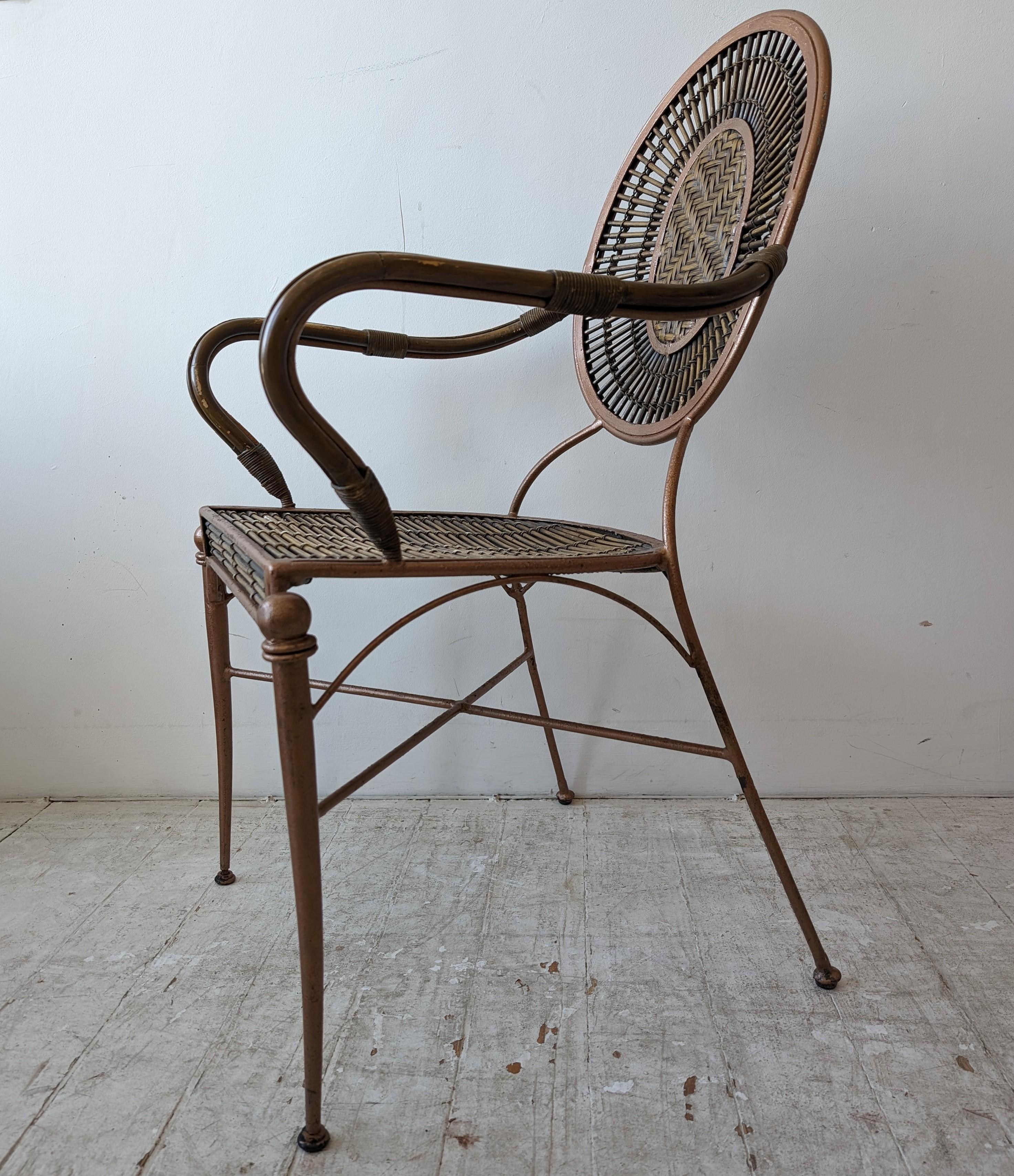 Vintage midcentury iron, cane and rattan armchairs dining chairs: 4 available 12
