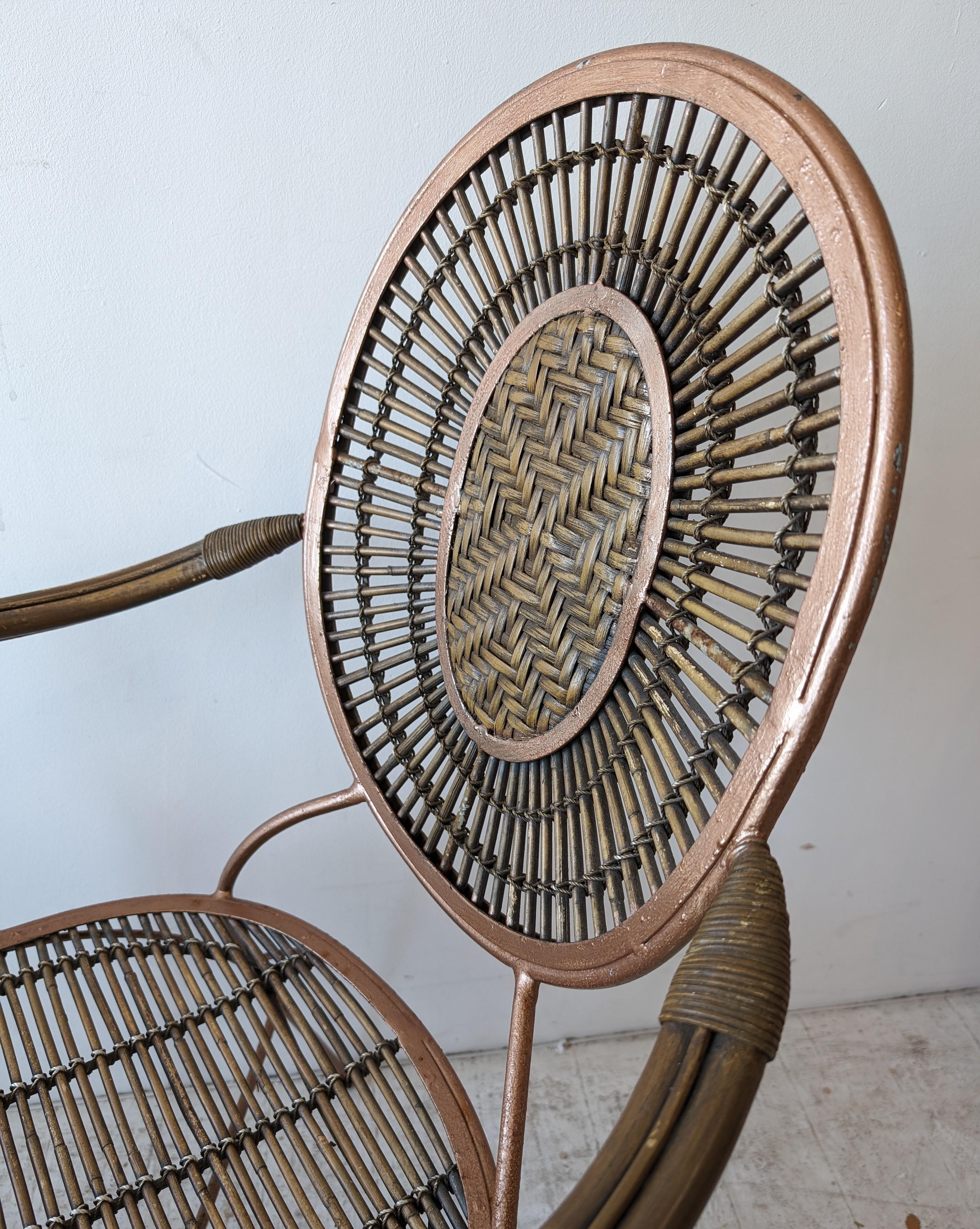 Vintage midcentury iron, cane and rattan armchairs dining chairs: 4 available 13