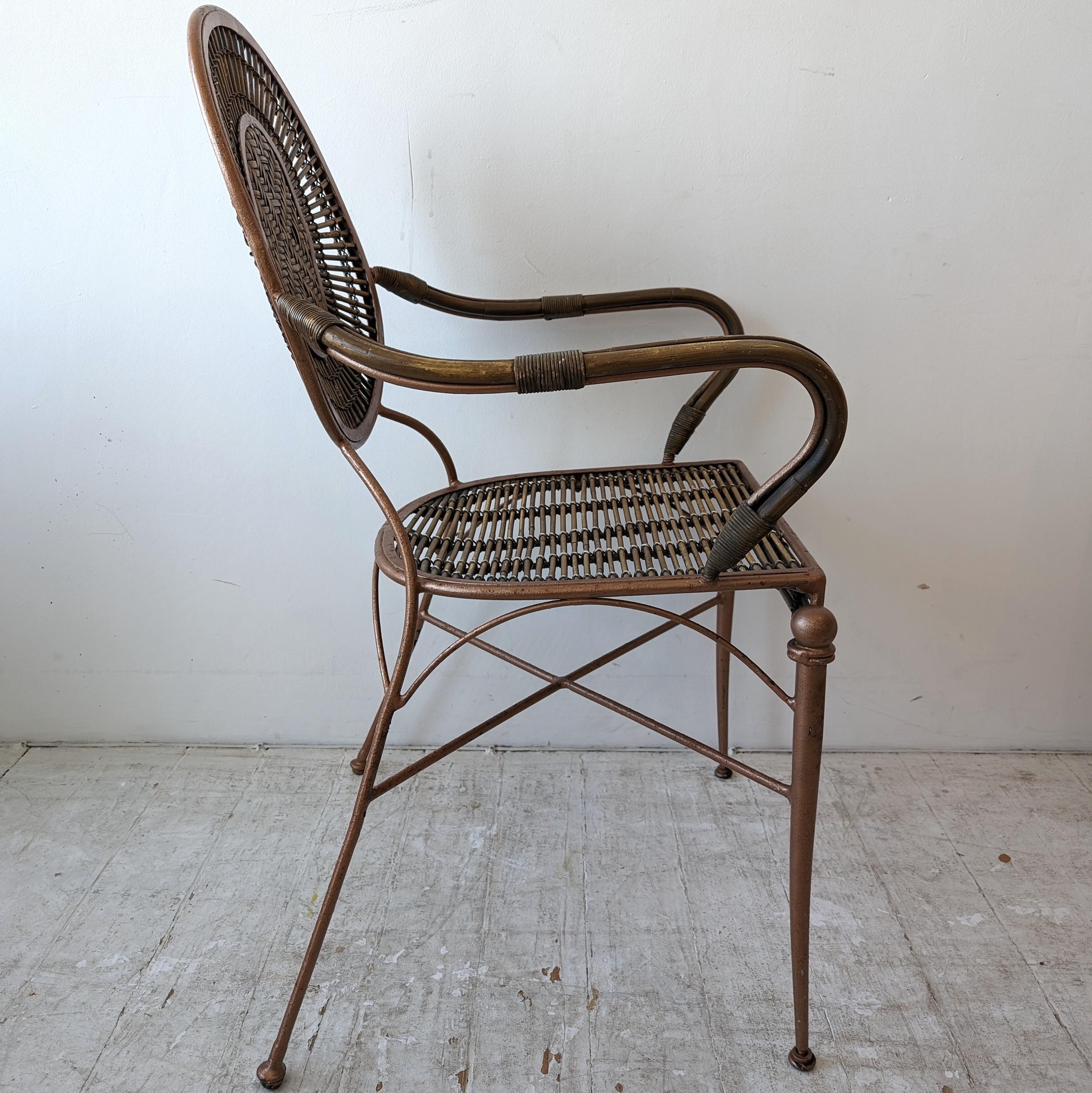 Cane Vintage midcentury iron, cane and rattan armchairs dining chairs: 4 available