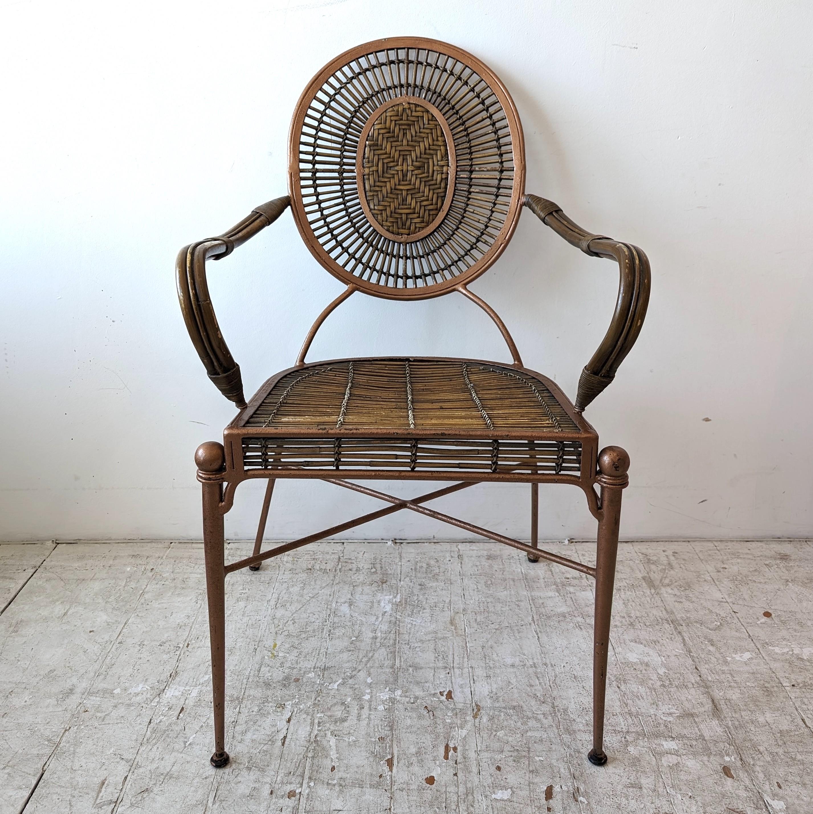Vintage midcentury iron, cane and rattan armchairs dining chairs: 4 available 1