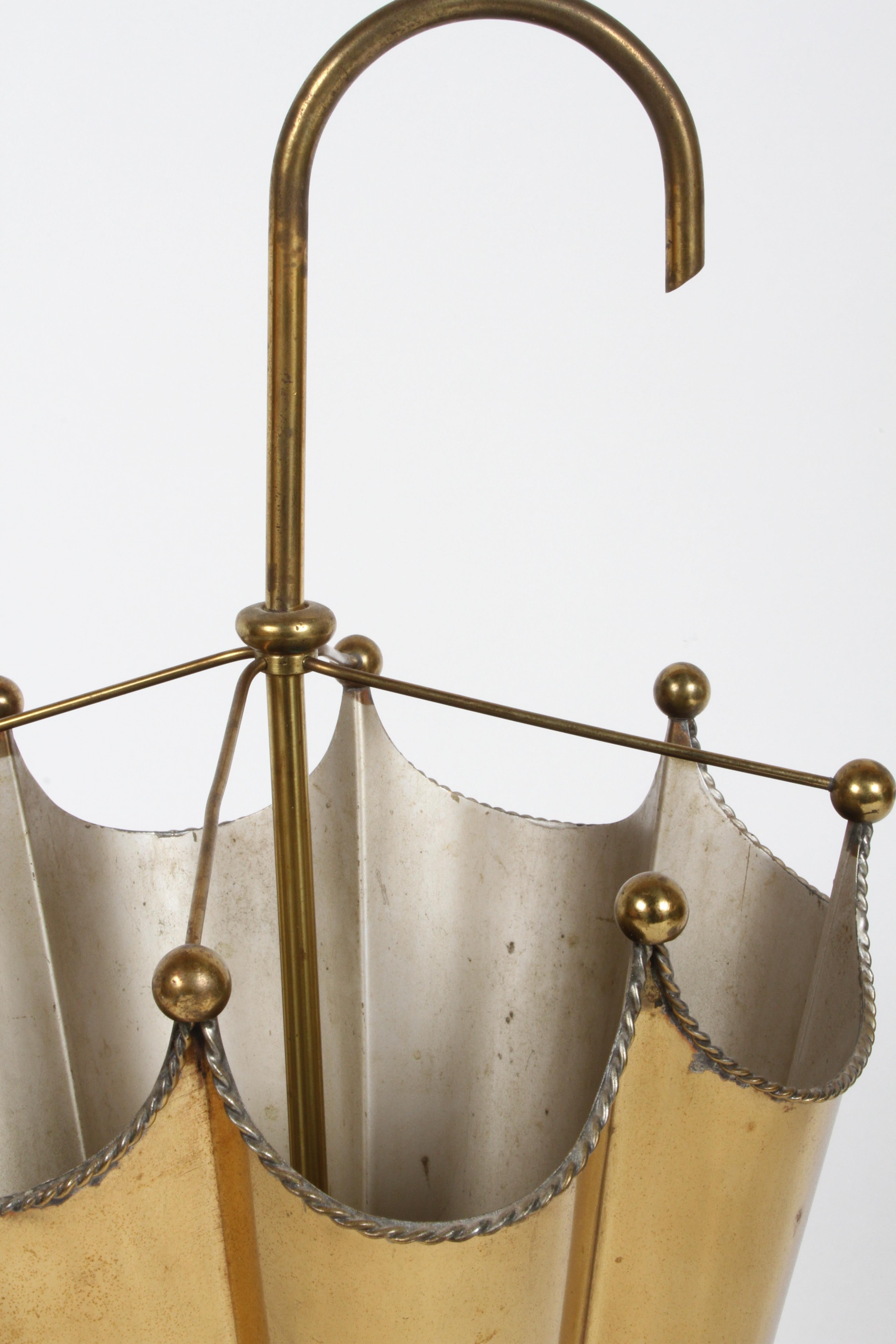 Vintage Mid-Century Italian Brass Umbrella Form Umbrella Stand 5