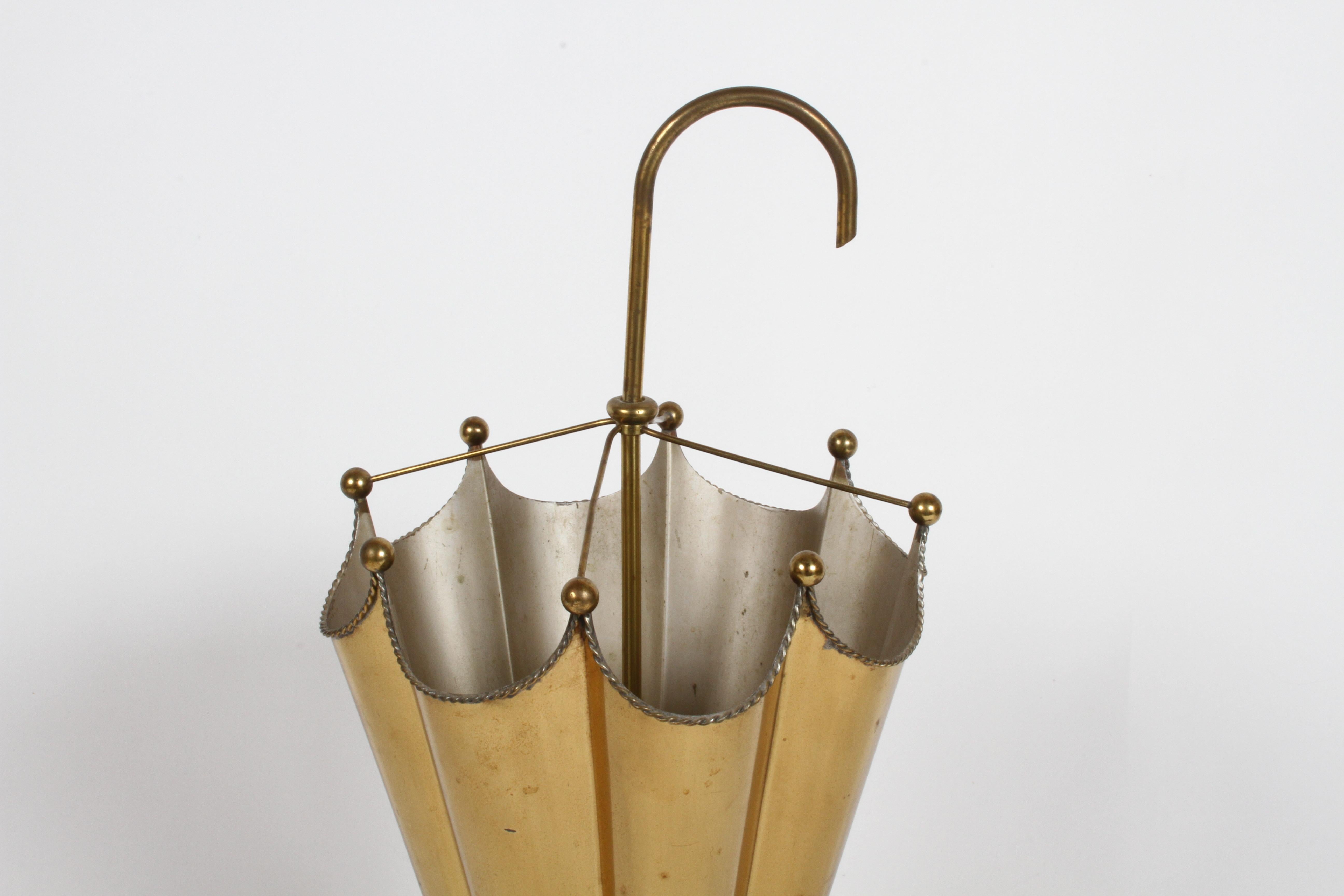 Vintage Mid-Century Italian Brass Umbrella Form Umbrella Stand 4