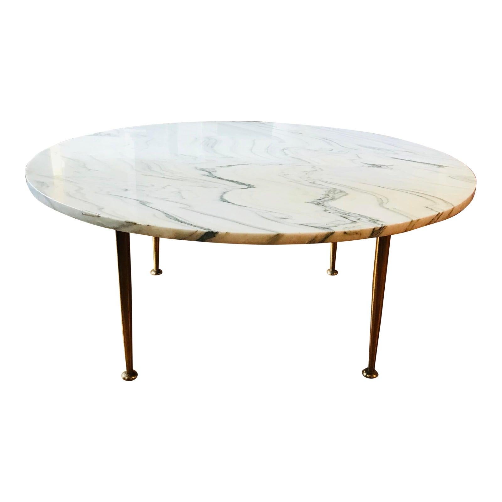 Vintage Midcentury Italian Marble Cocktail Table with Brass Stiletto Legs 5