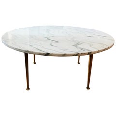 Vintage Midcentury Italian Marble Cocktail Table with Brass Stiletto Legs