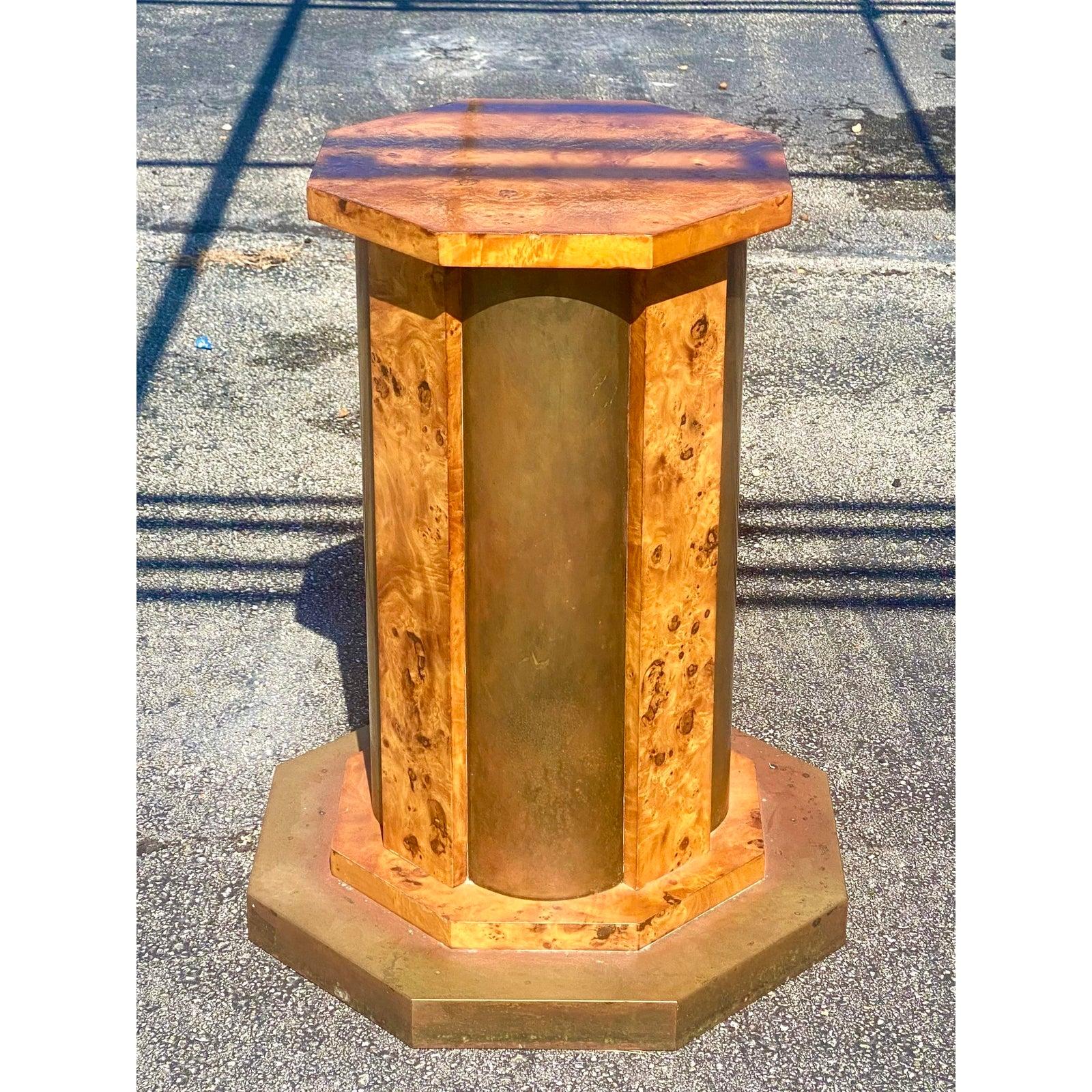 Vintage Midcentury Italian Tommaso Barbi Burl Wood and Brass Table Pedestal 6