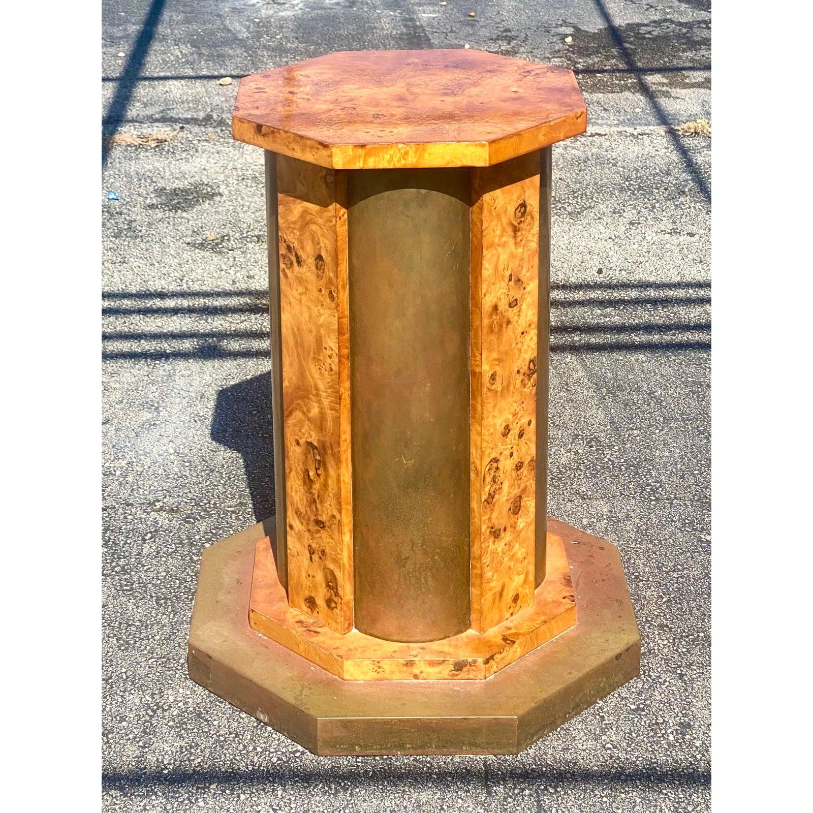 Vintage Midcentury Italian Tommaso Barbi Burl Wood and Brass Table Pedestal 7