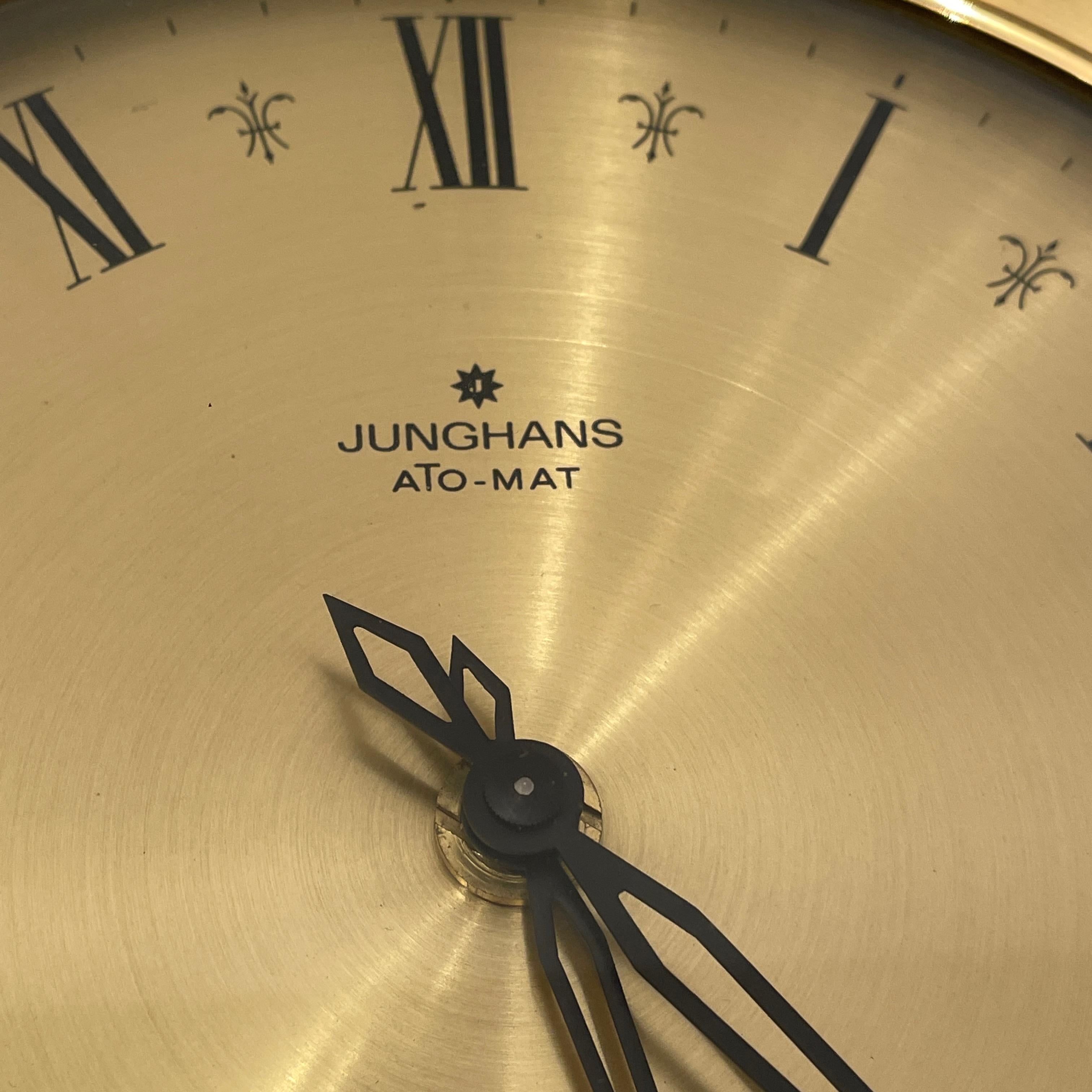 Metal Vintage Mid-Century Junghans Sunburst Starburst Brass Wall Clock Ato-Mat
