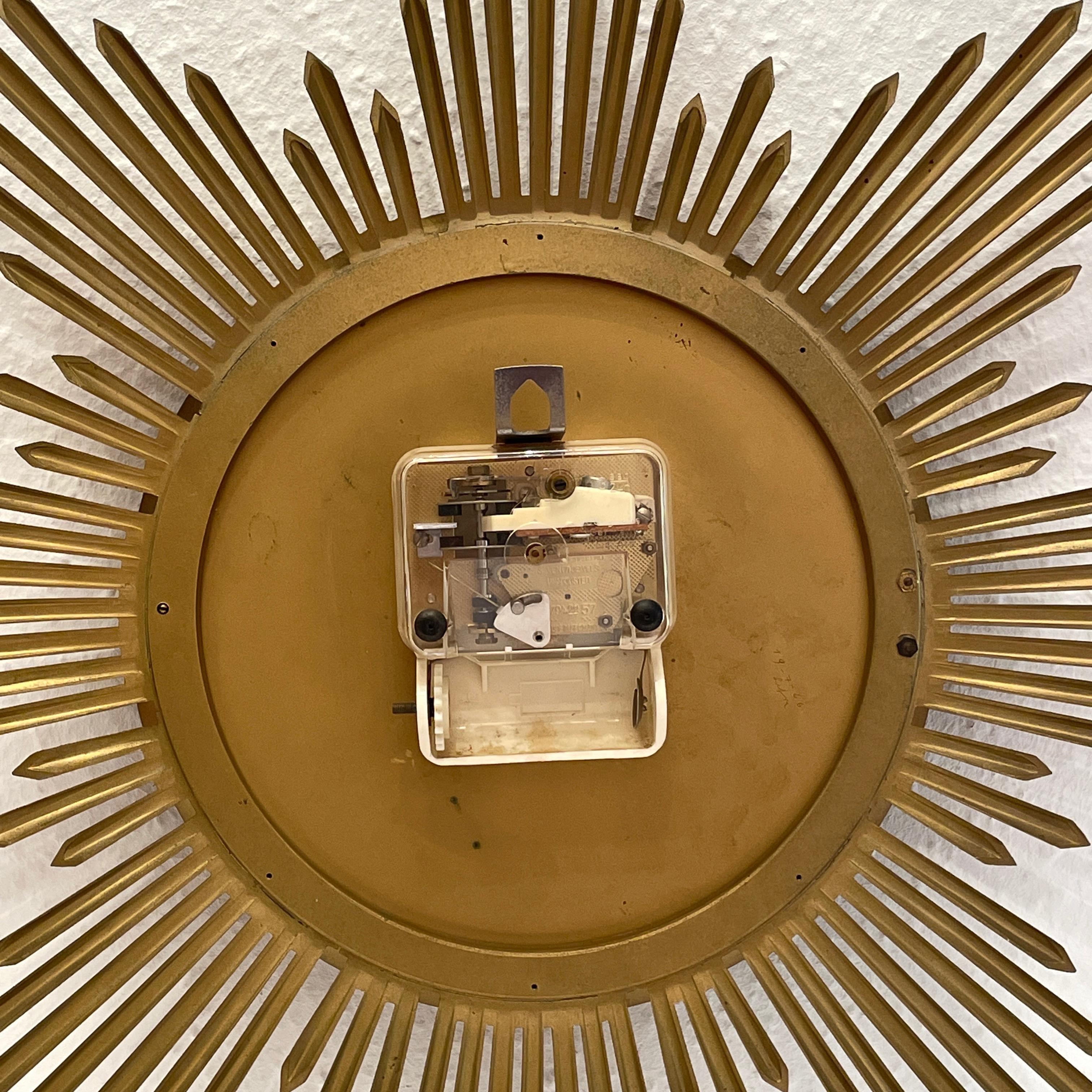 Vintage Mid-Century Junghans Sunburst Starburst Brass Wall Clock Ato-Mat 2