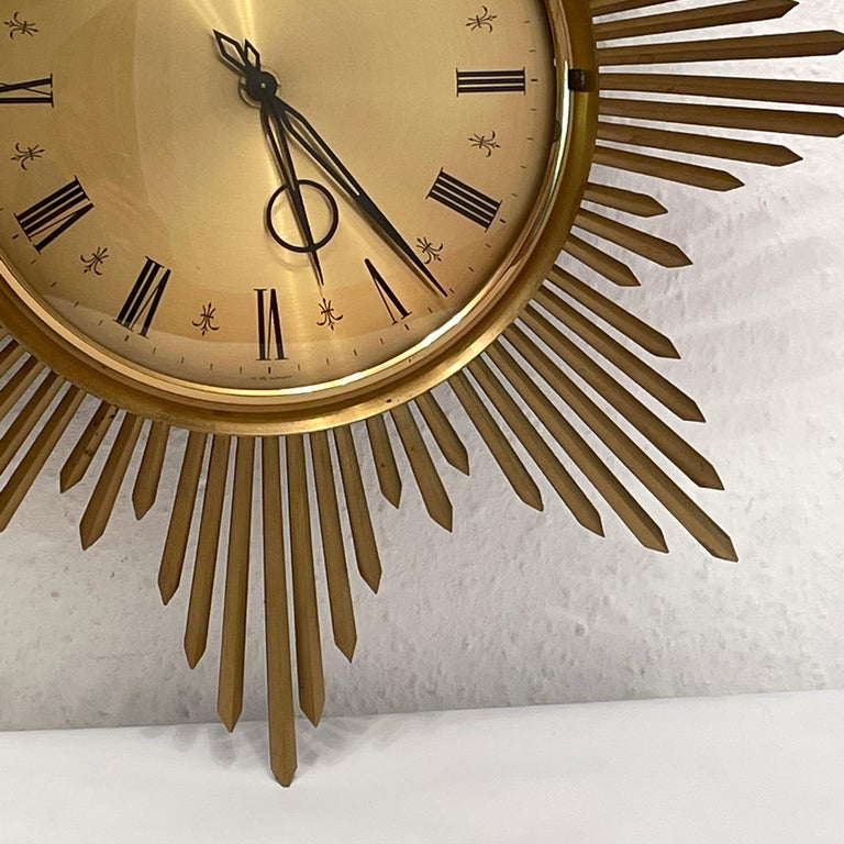 Vintage MidCentury Junghans Sunburst Starburst Brass Wall Clock Ato