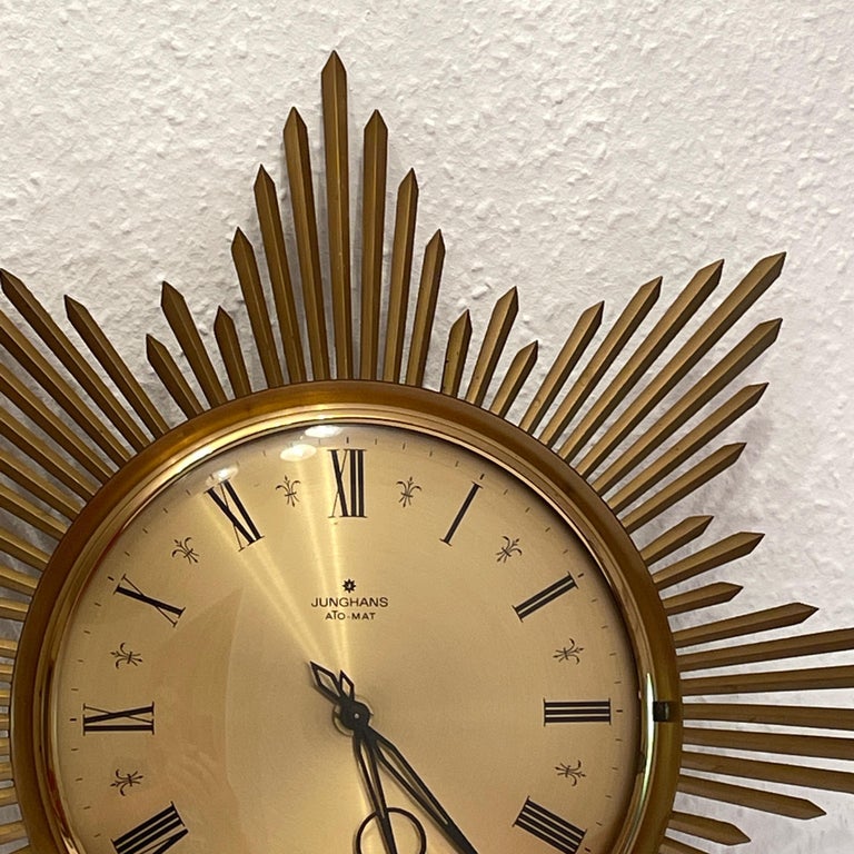Vintage MidCentury Junghans Sunburst Starburst Brass Wall Clock Ato