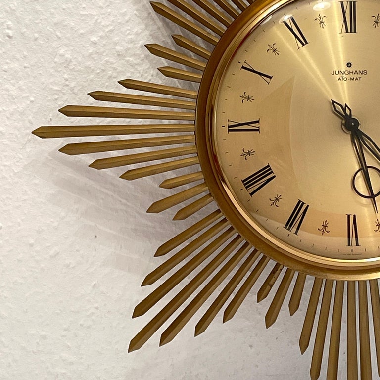 Vintage MidCentury Junghans Sunburst Starburst Brass Wall Clock Ato