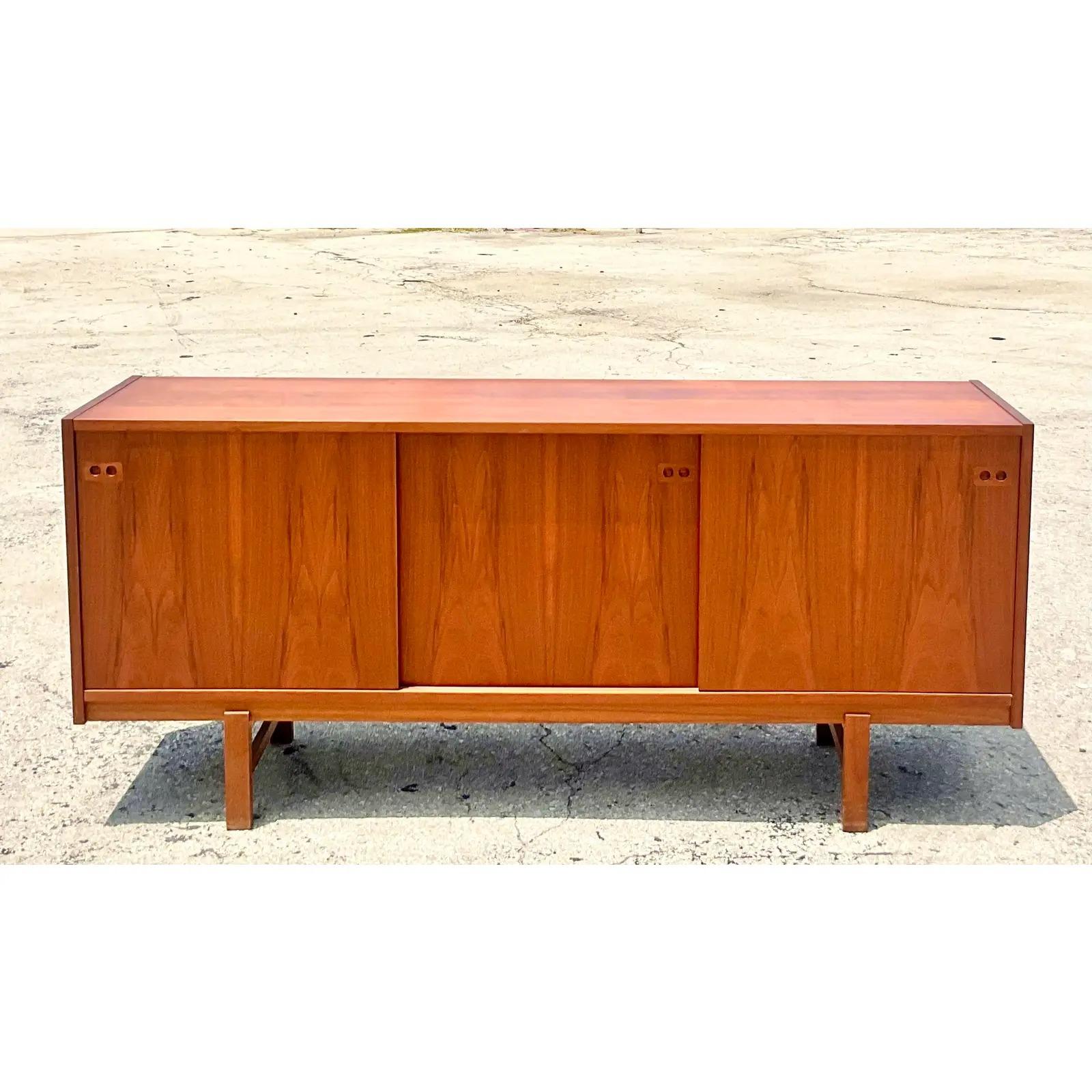 Vintage Midcentury Kofod Larsen Teak Sliding Door Credenza 4