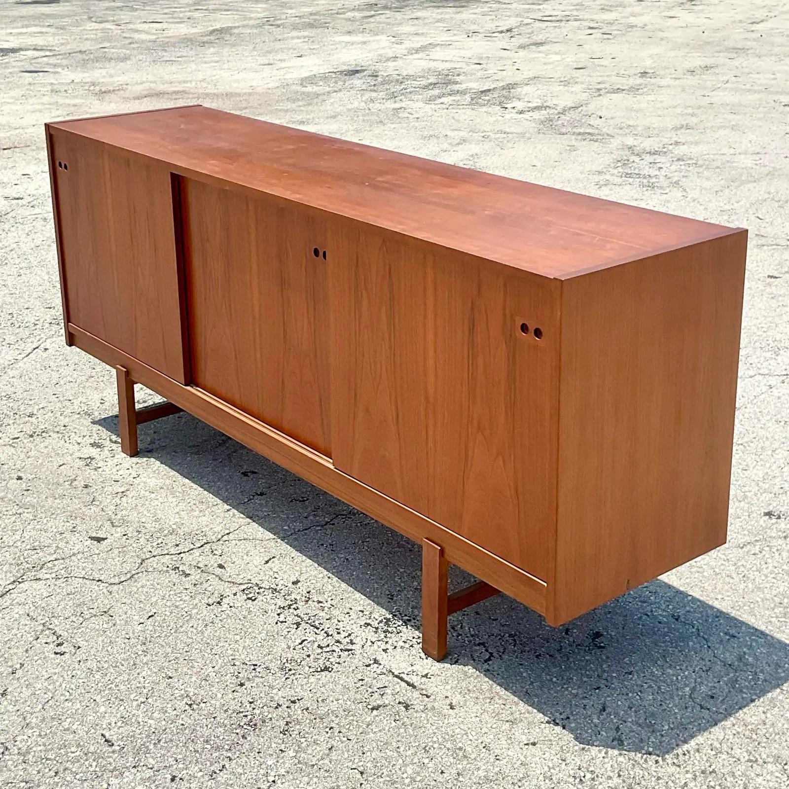 Vintage Midcentury Kofod Larsen Teak Sliding Door Credenza 1