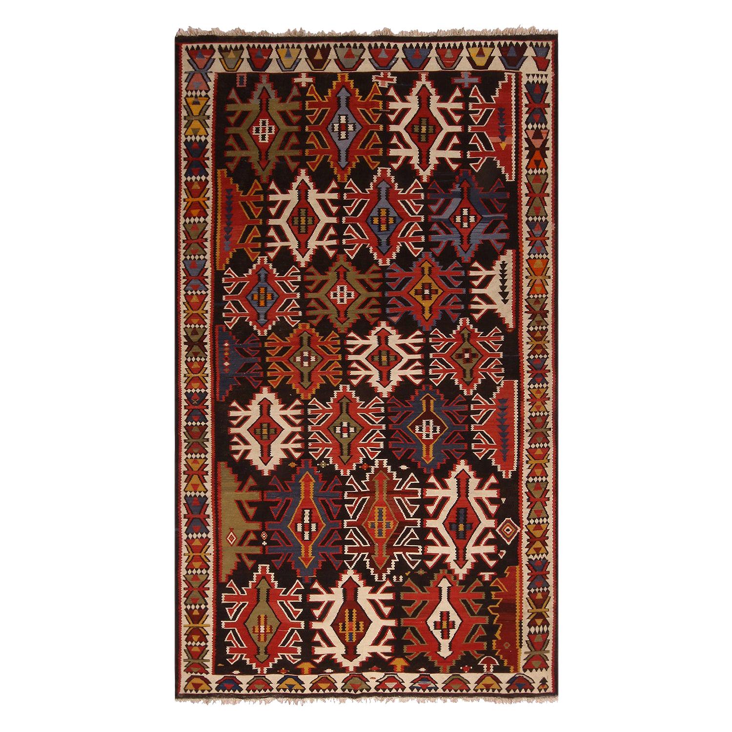 Vintage Midcentury Kuba Multi-Color Tribal Wool Kilim Rug by Rug & Kilim For Sale