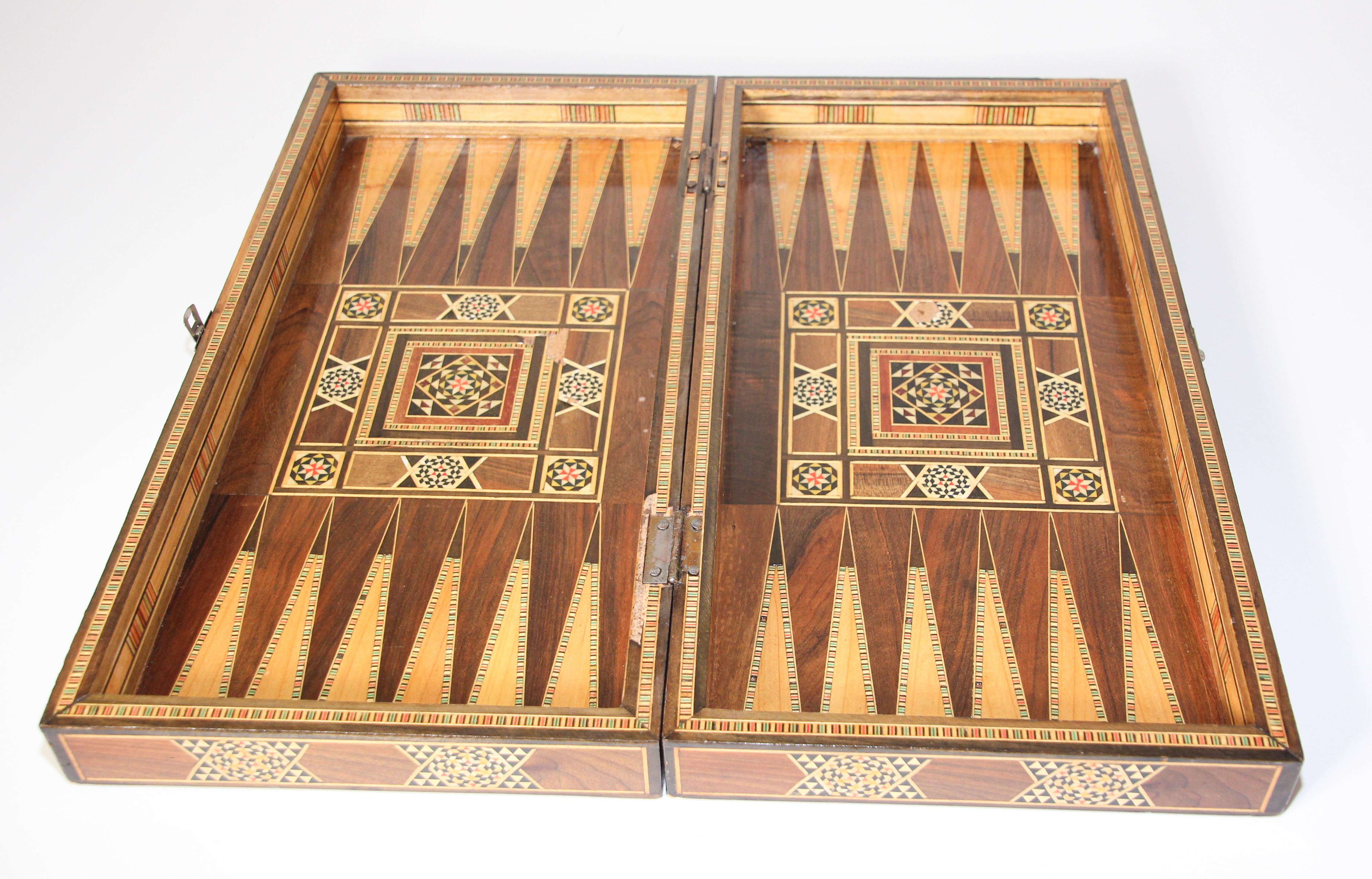Vintage Midcentury Large Complete Syrian Inlaid Mosaic Backgammon and Chess Game 3