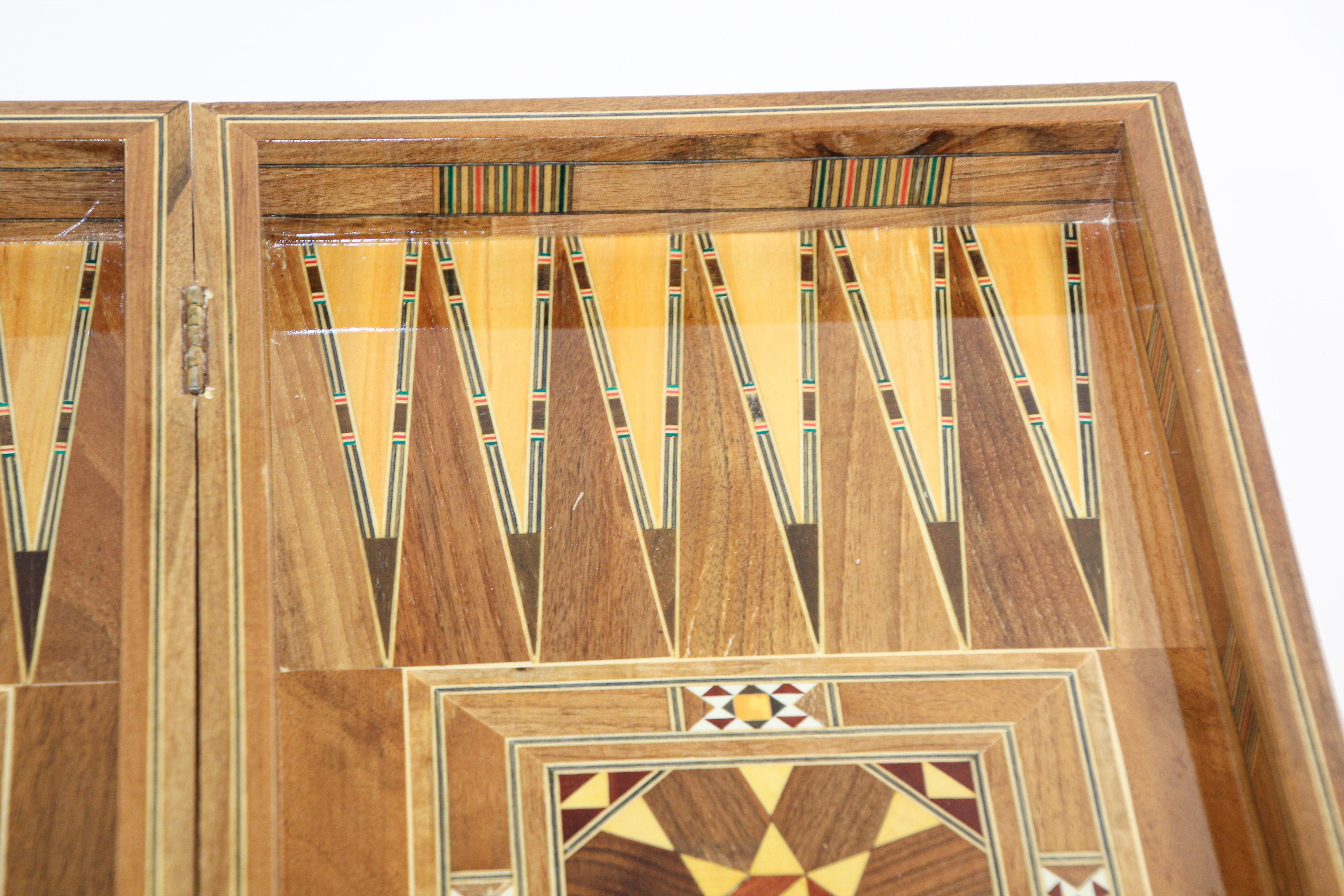 Vintage Midcentury Large Complete Inlaid Mosaic Backgammon and Chess Game 2