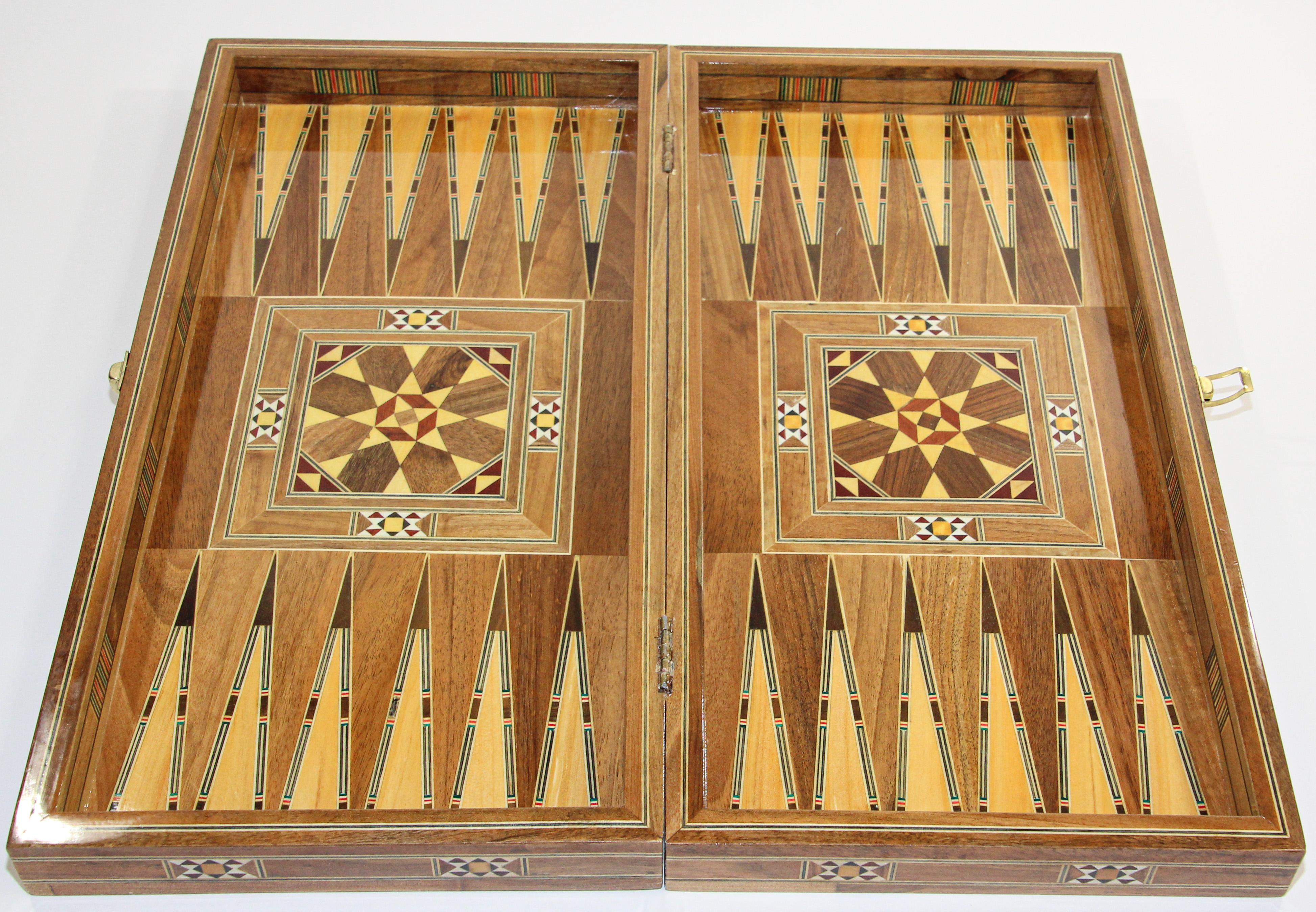 Vintage Midcentury Large Complete Inlaid Mosaic Backgammon and Chess Game For Sale 3