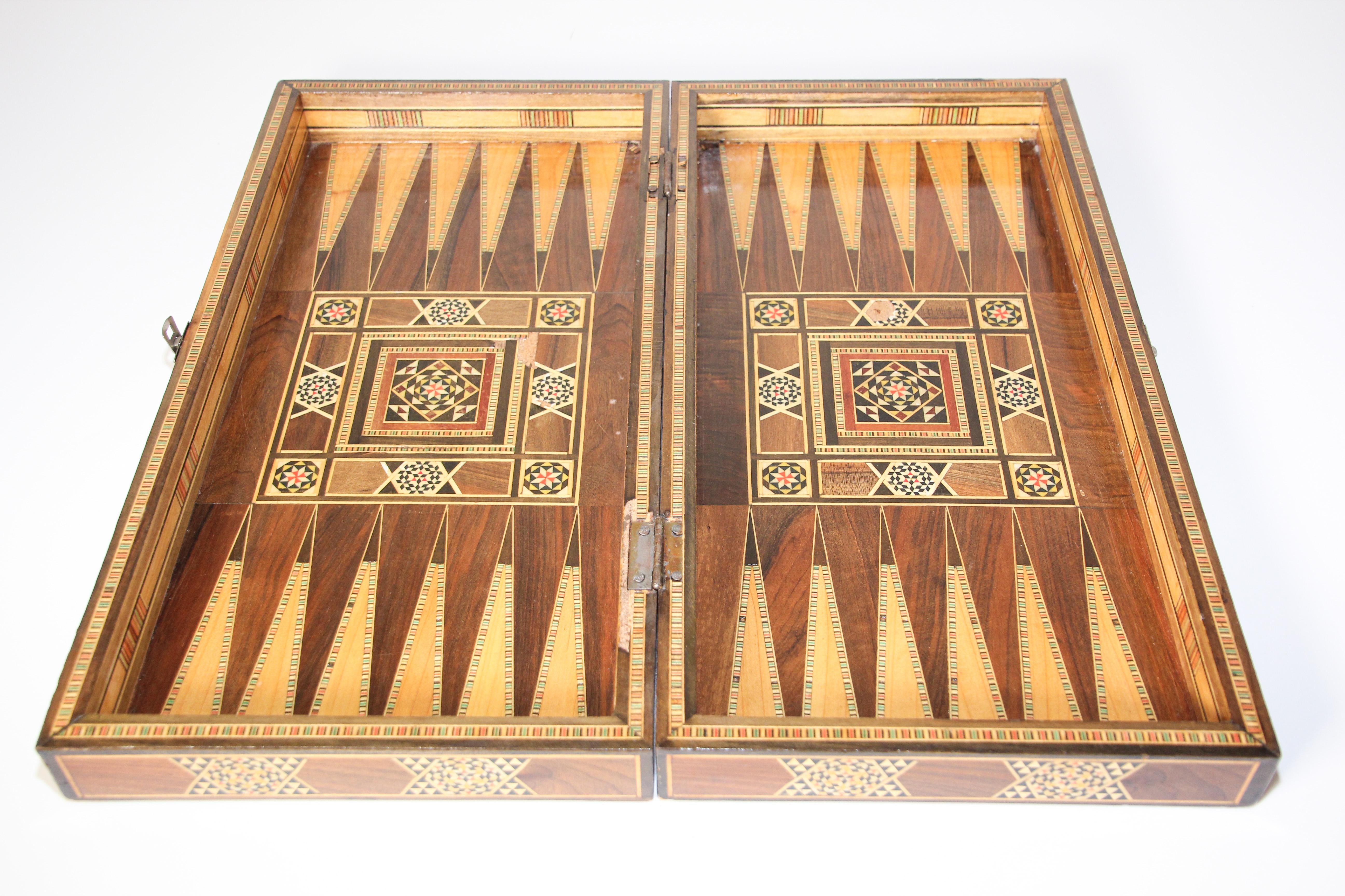 Vintage Midcentury Large Complete Syrian Inlaid Mosaic Backgammon and Chess Game 5