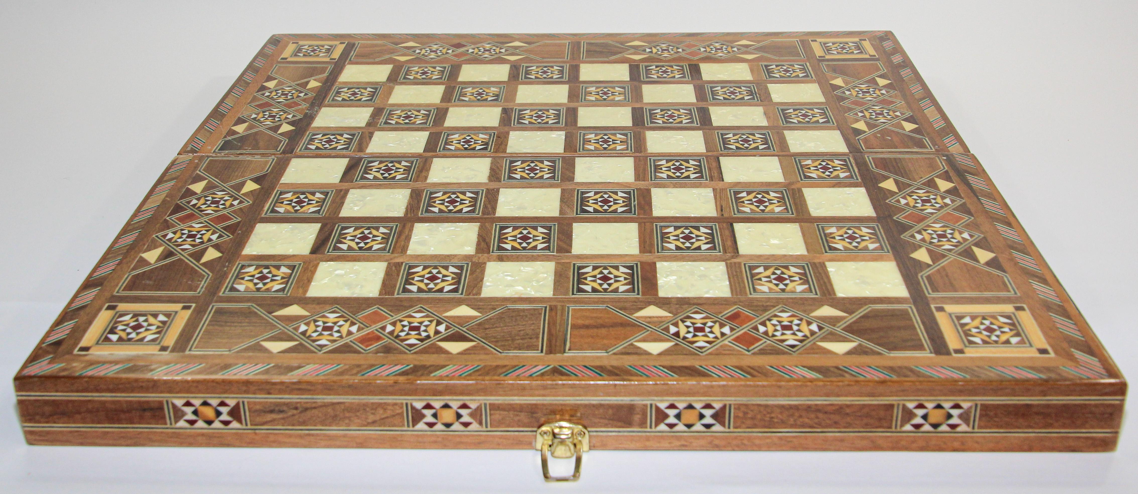 Vintage Midcentury Large Complete Inlaid Mosaic Backgammon and Chess Game For Sale 4