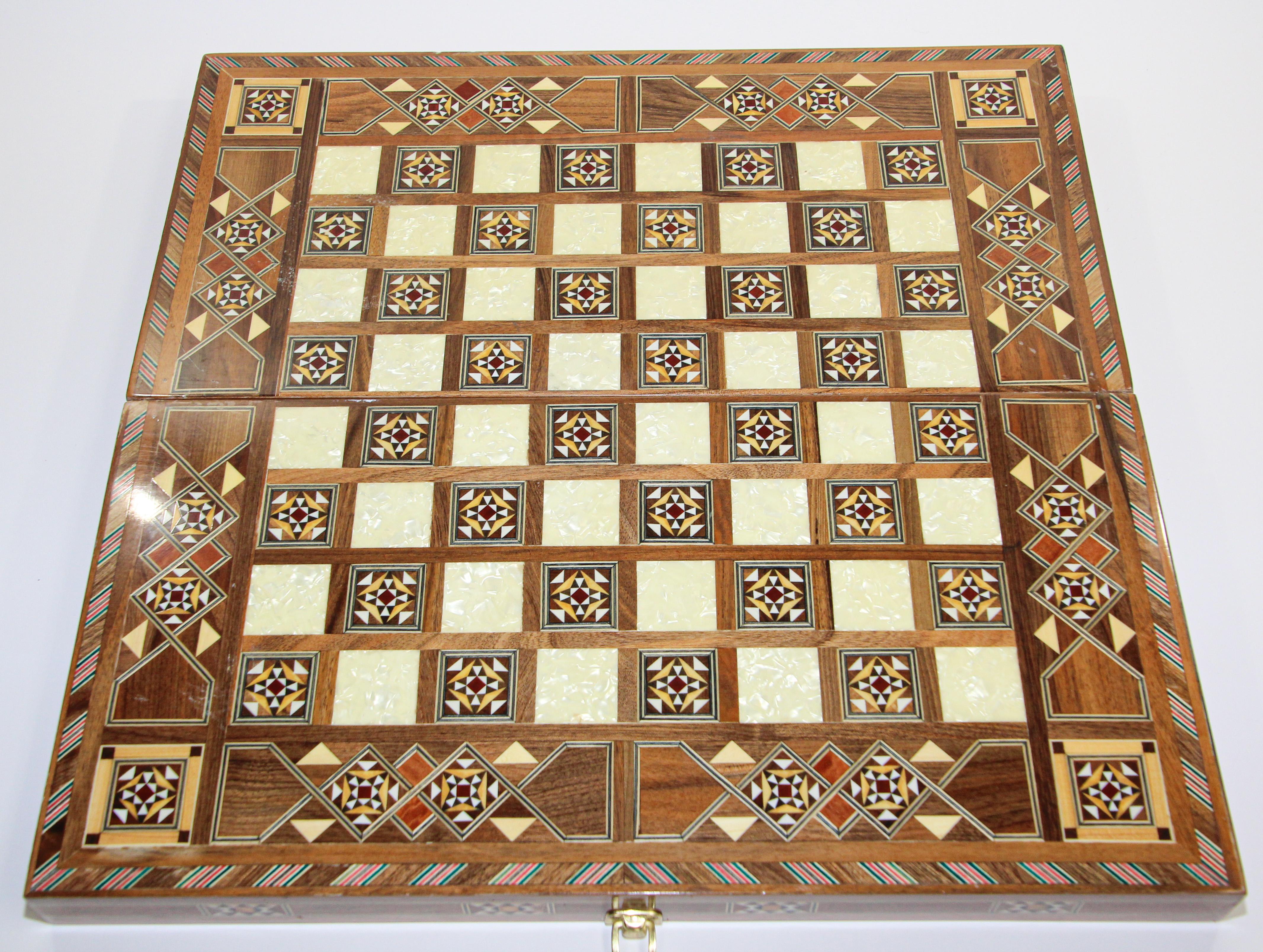 Vintage Midcentury Large Complete Inlaid Mosaic Backgammon and Chess Game 5