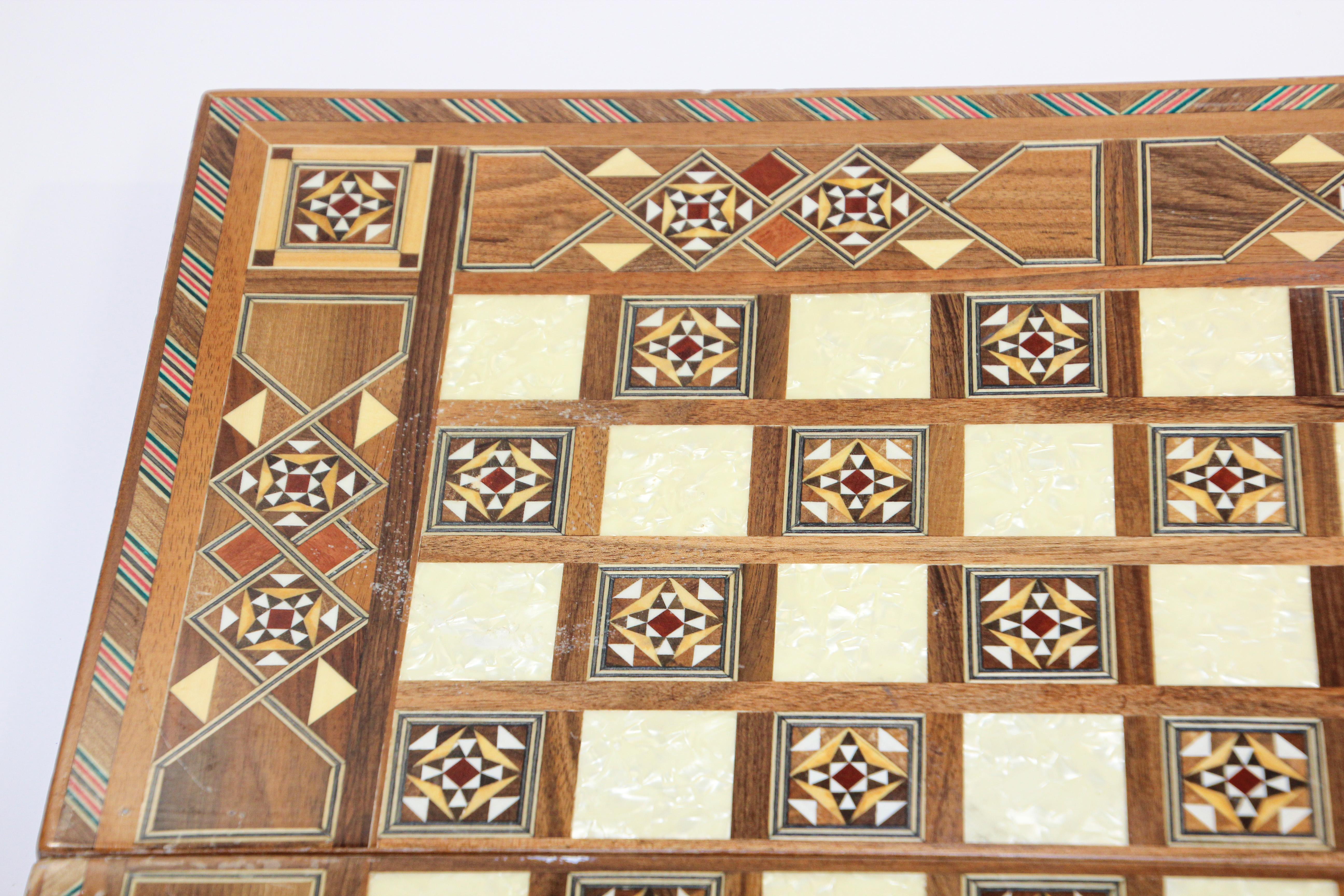 Vintage Midcentury Large Complete Inlaid Mosaic Backgammon and Chess Game 6