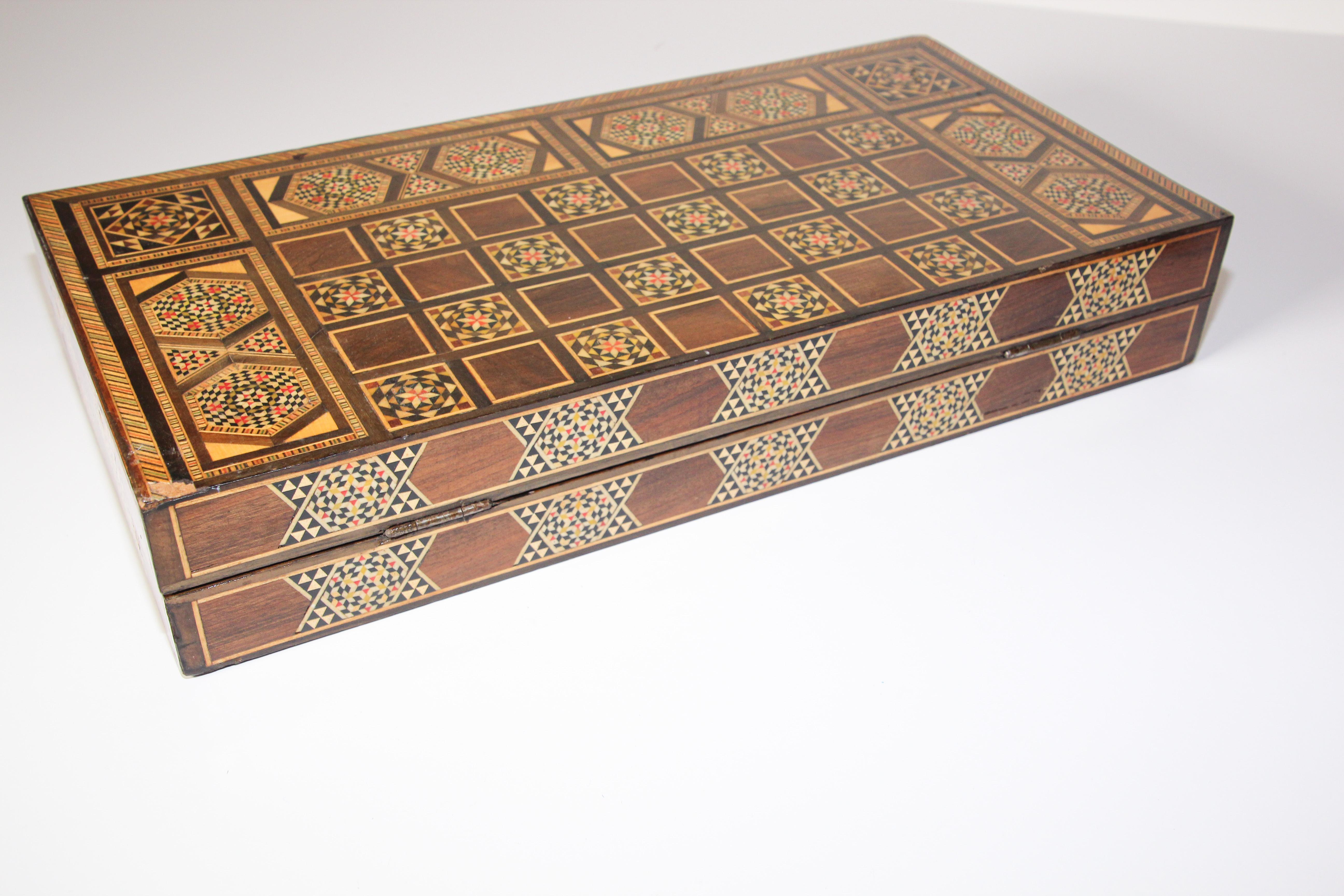 Vintage Midcentury Large Complete Syrian Inlaid Mosaic Backgammon and Chess Game 9