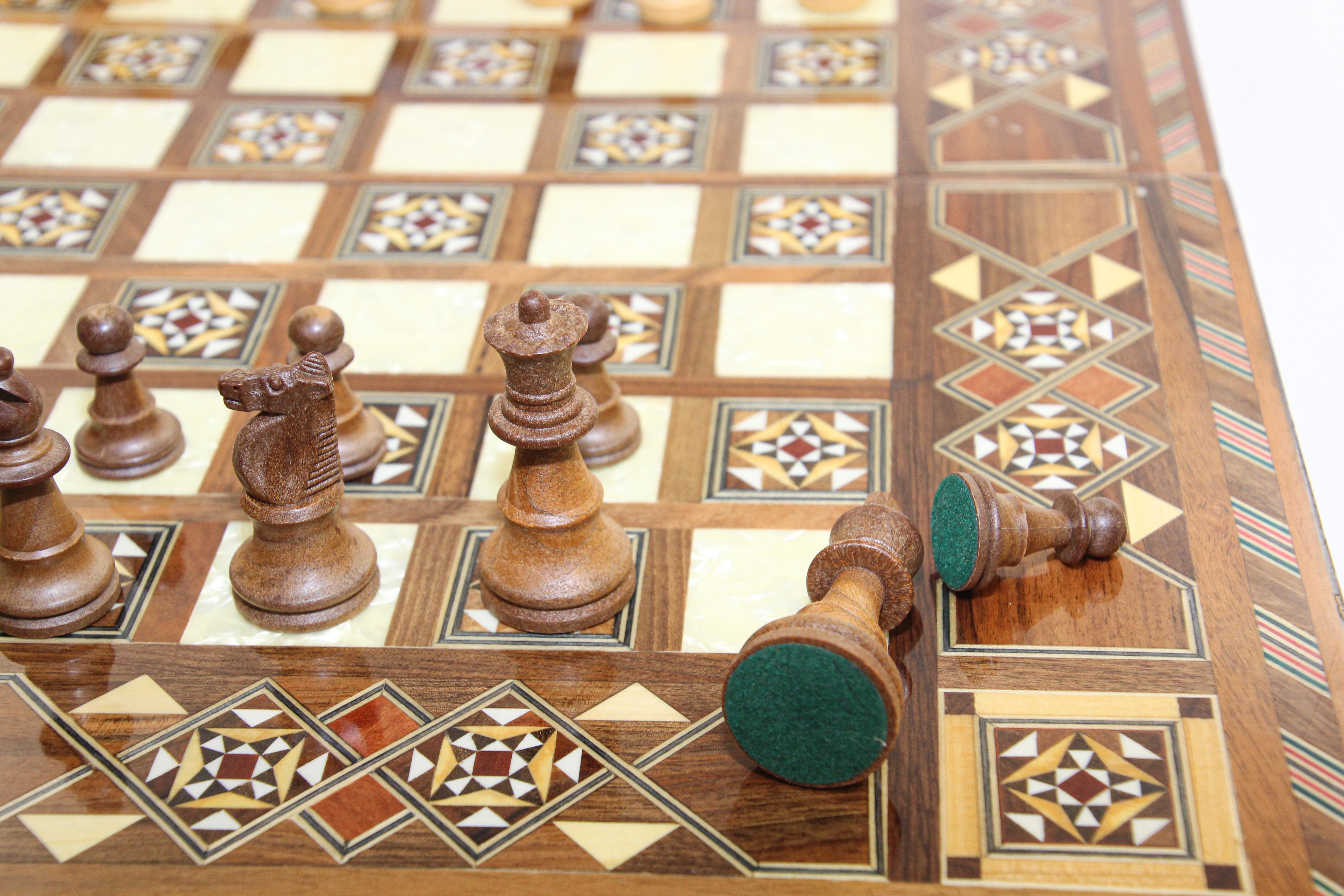 Vintage Midcentury Large Complete Inlaid Mosaic Backgammon and Chess Game For Sale 9