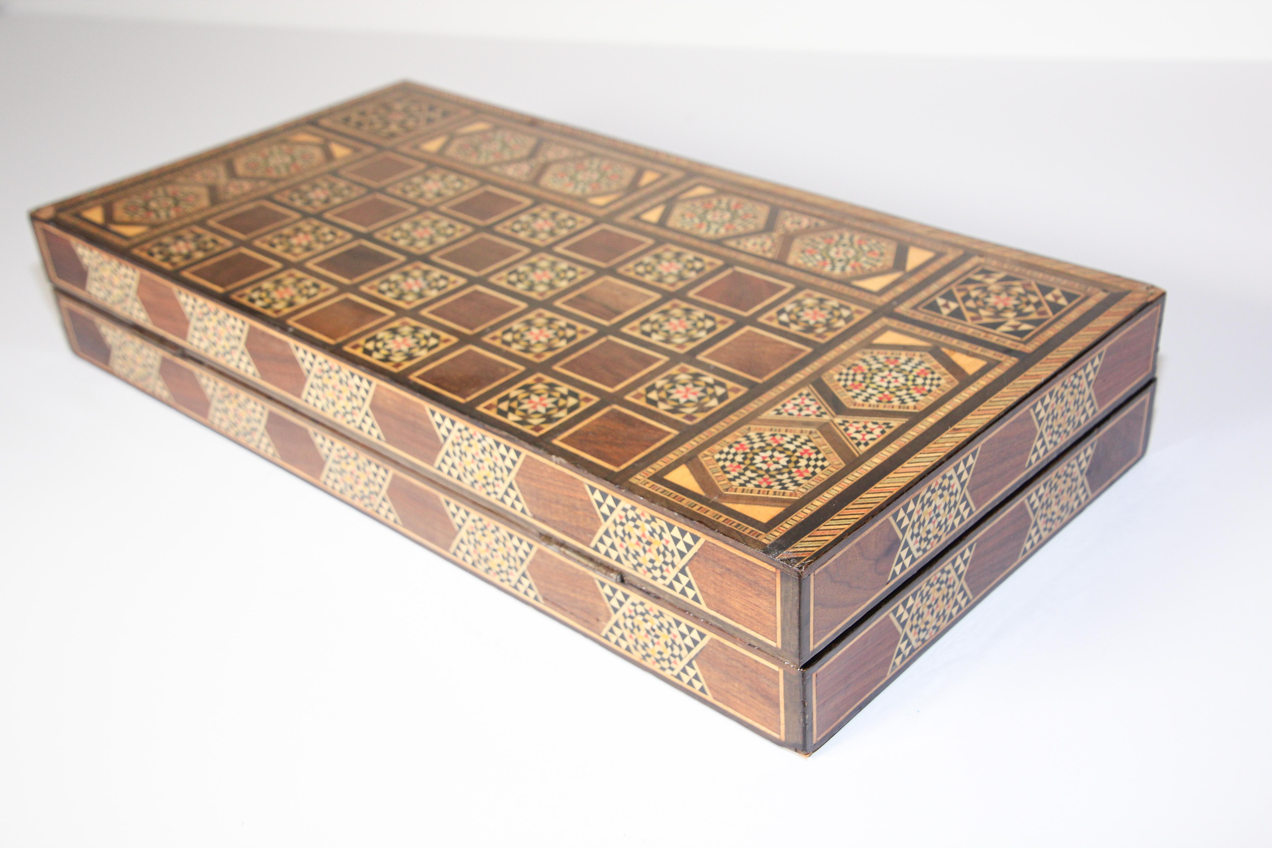 Vintage Midcentury Large Complete Syrian Inlaid Mosaic Backgammon and Chess Game 11