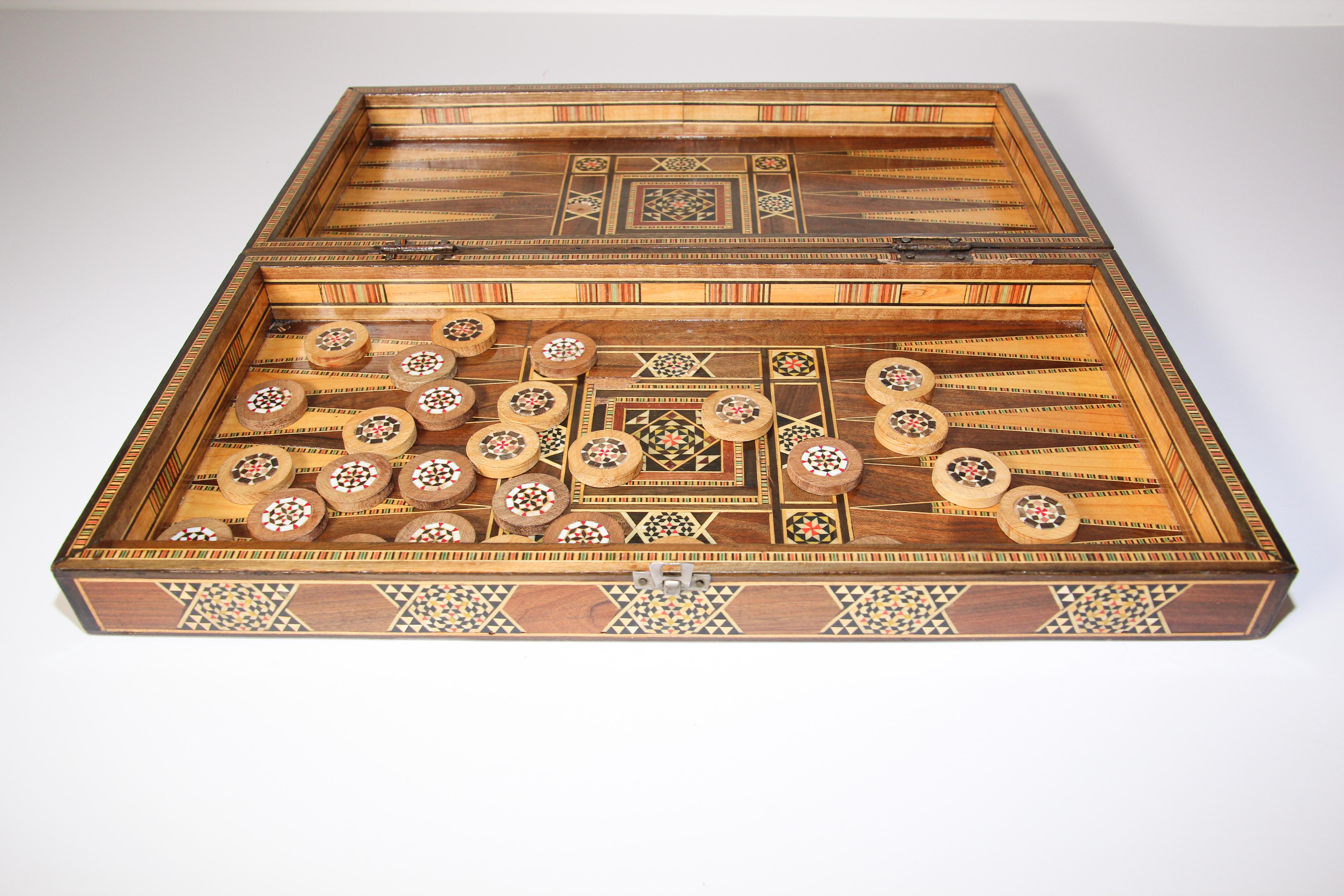 20th Century Vintage Midcentury Large Complete Syrian Inlaid Mosaic Backgammon and Chess Game