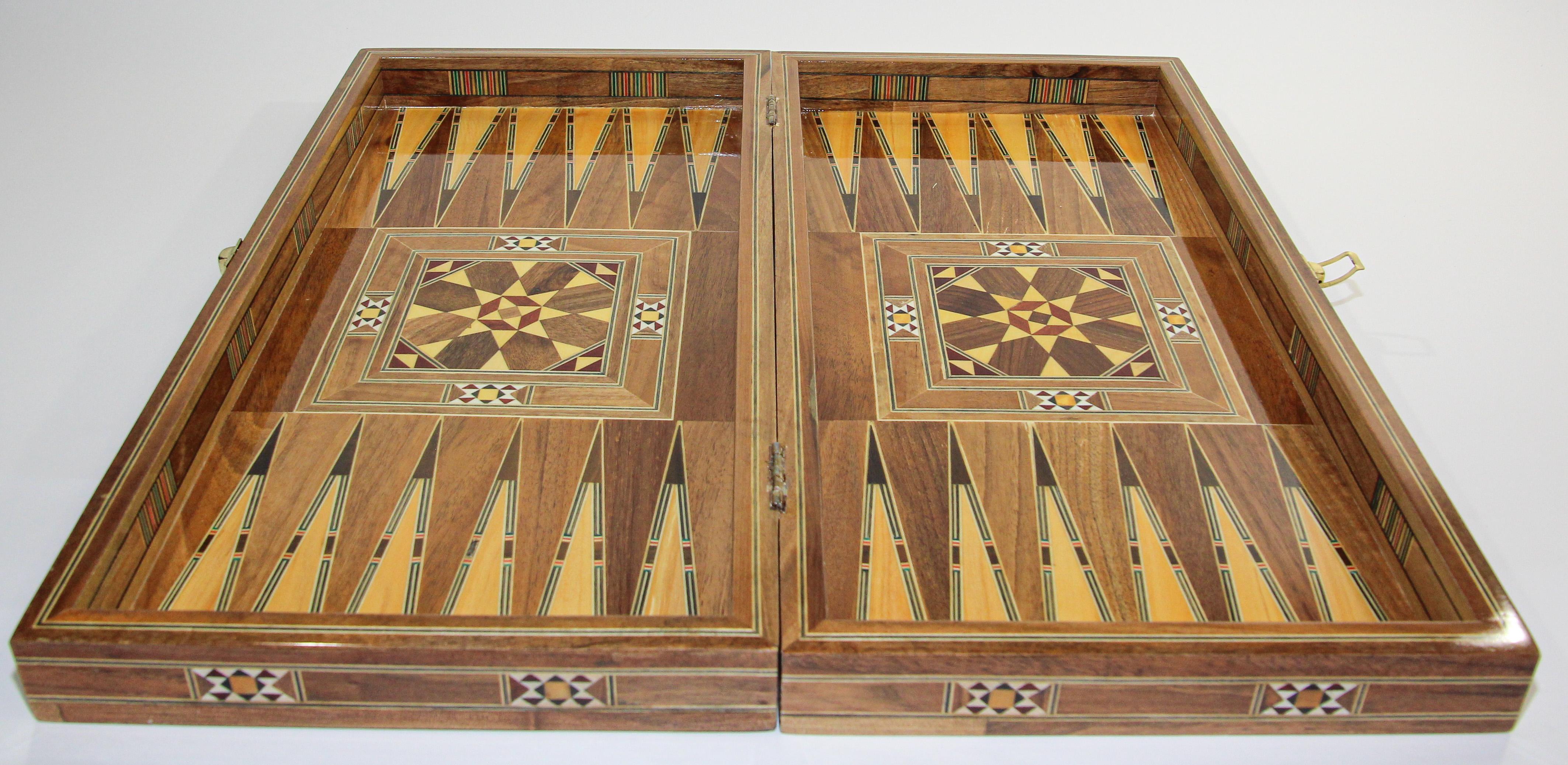 20th Century Vintage Midcentury Large Complete Inlaid Mosaic Backgammon and Chess Game For Sale