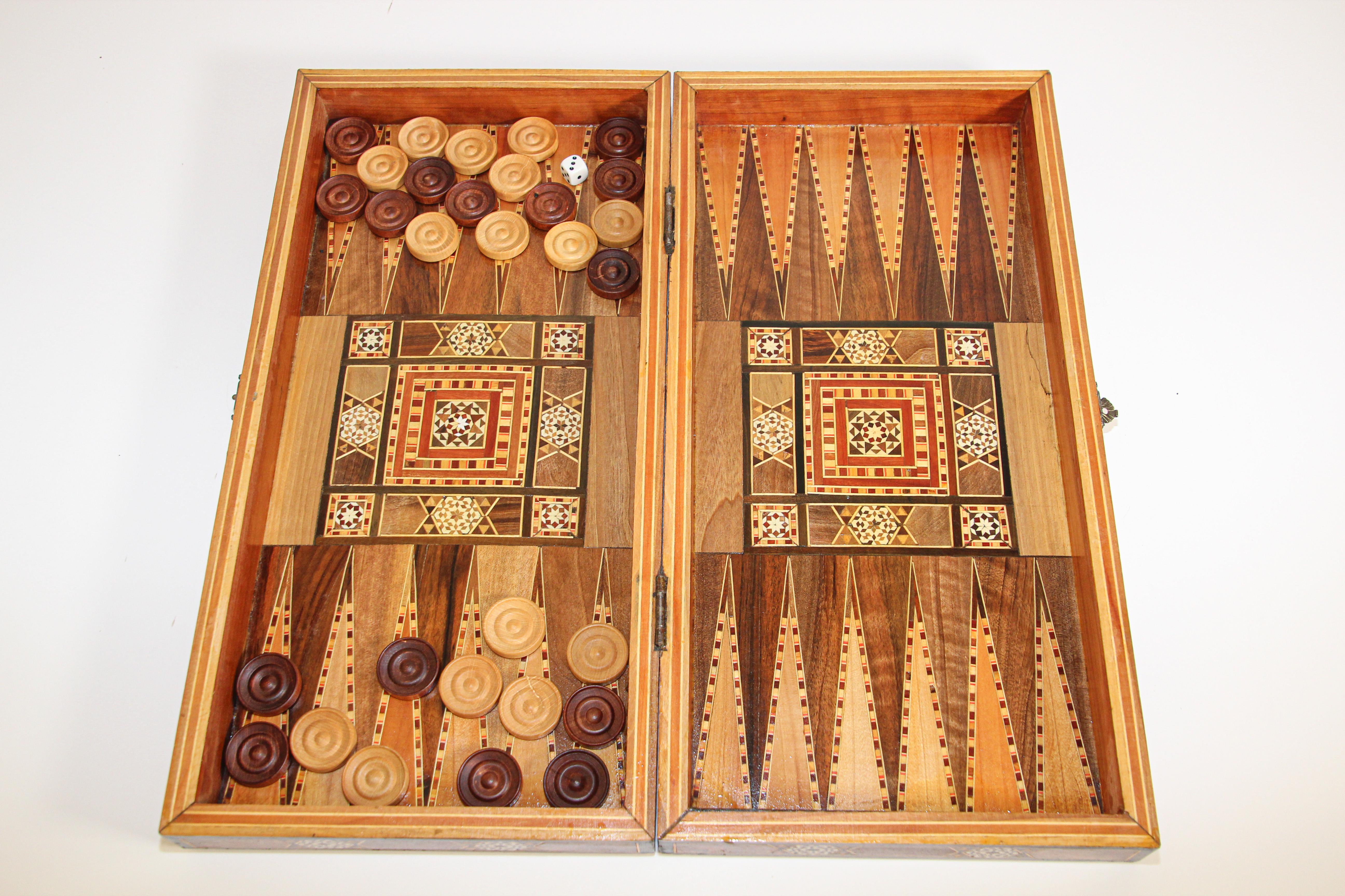Vintage Midcentury Large Syrian Inlaid Mosaic Backgammon Game 5