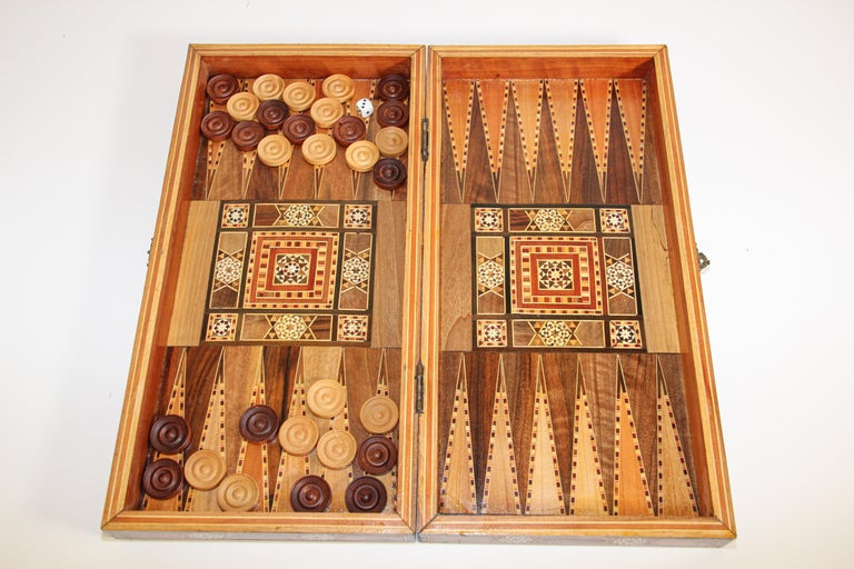 Vintage Midcentury Large Syrian Inlaid Mosaic Backgammon Game At 1stdibs