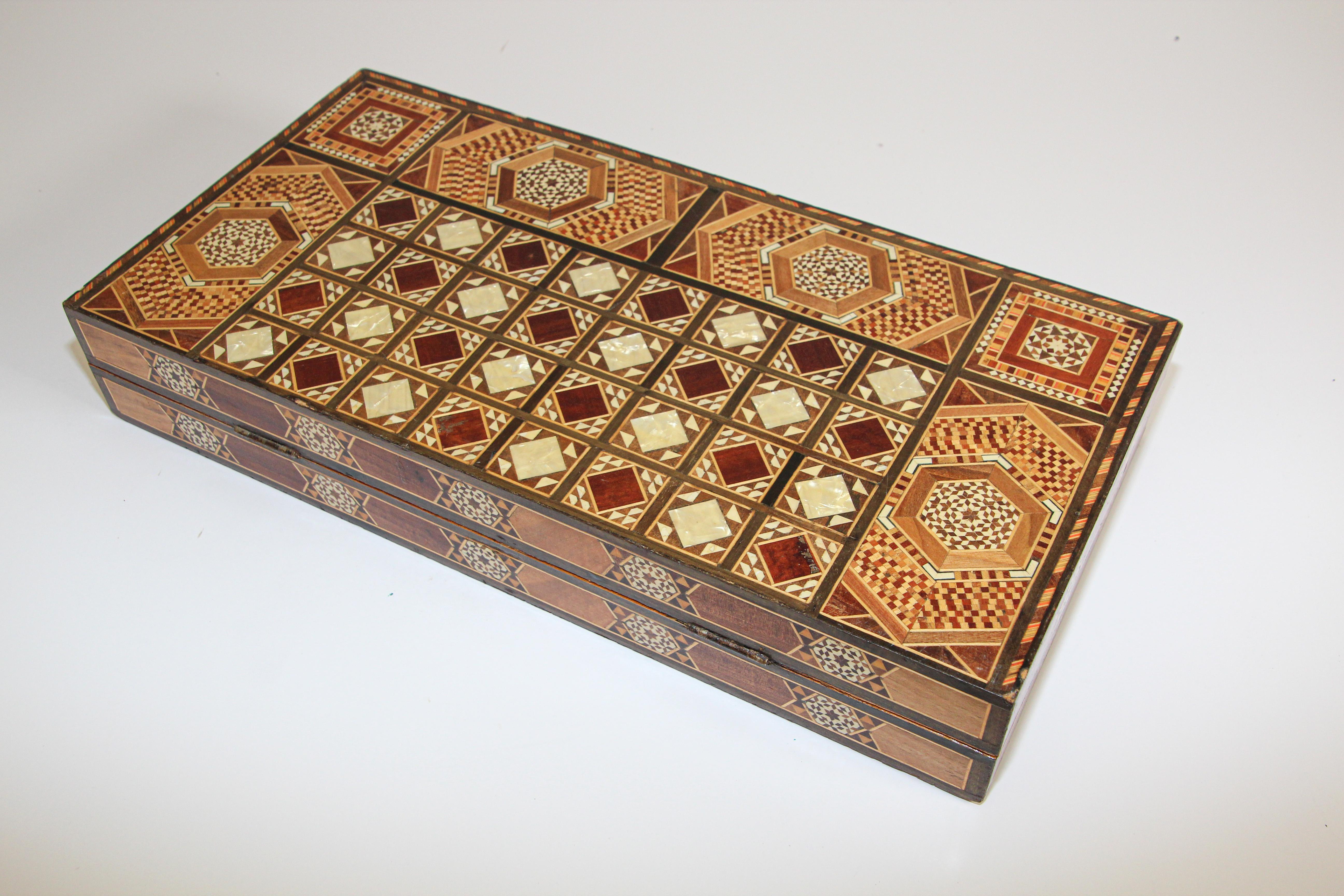 Vintage Midcentury Large Syrian Inlaid Mosaic Backgammon Game 9