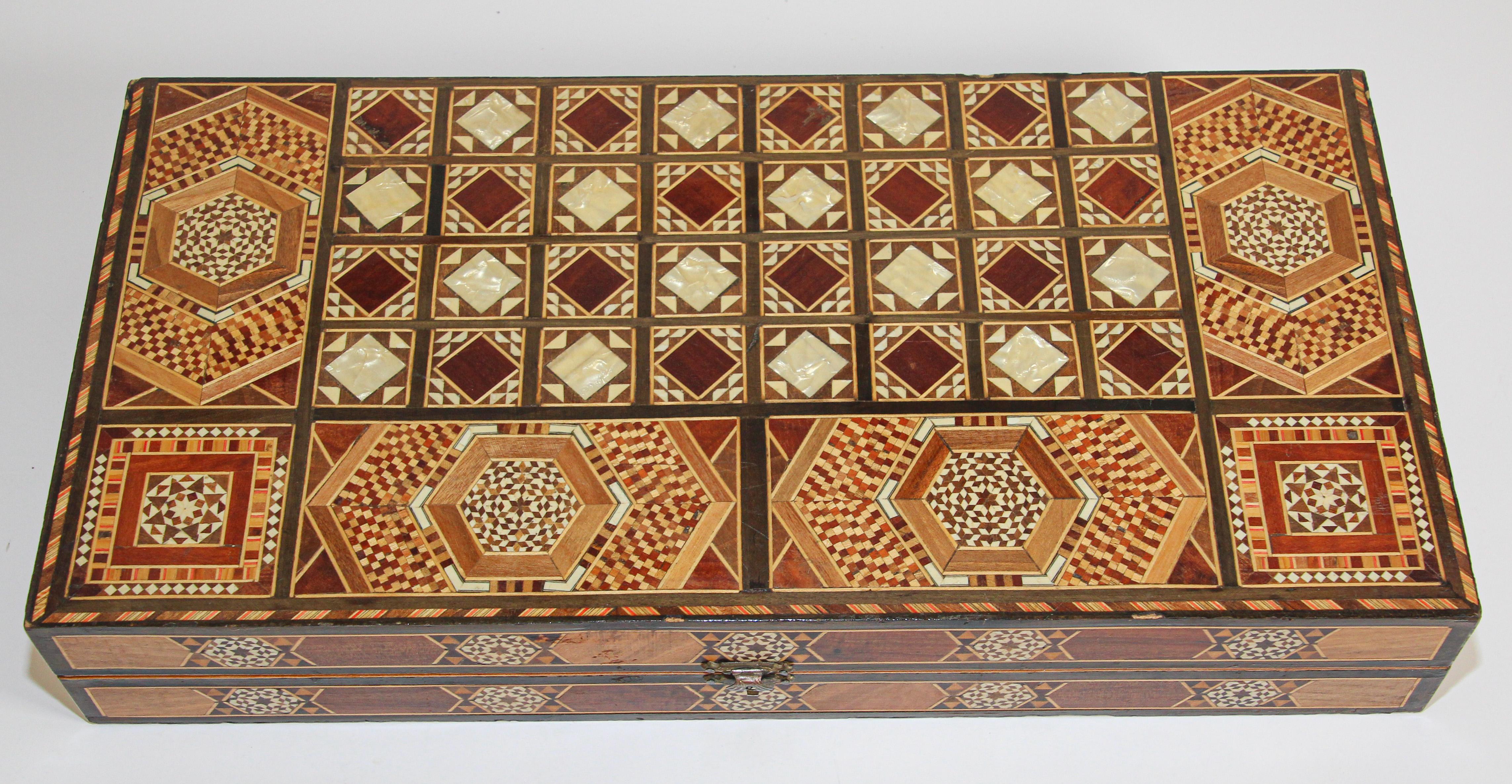 Moorish Vintage Midcentury Large Syrian Inlaid Mosaic Backgammon Game