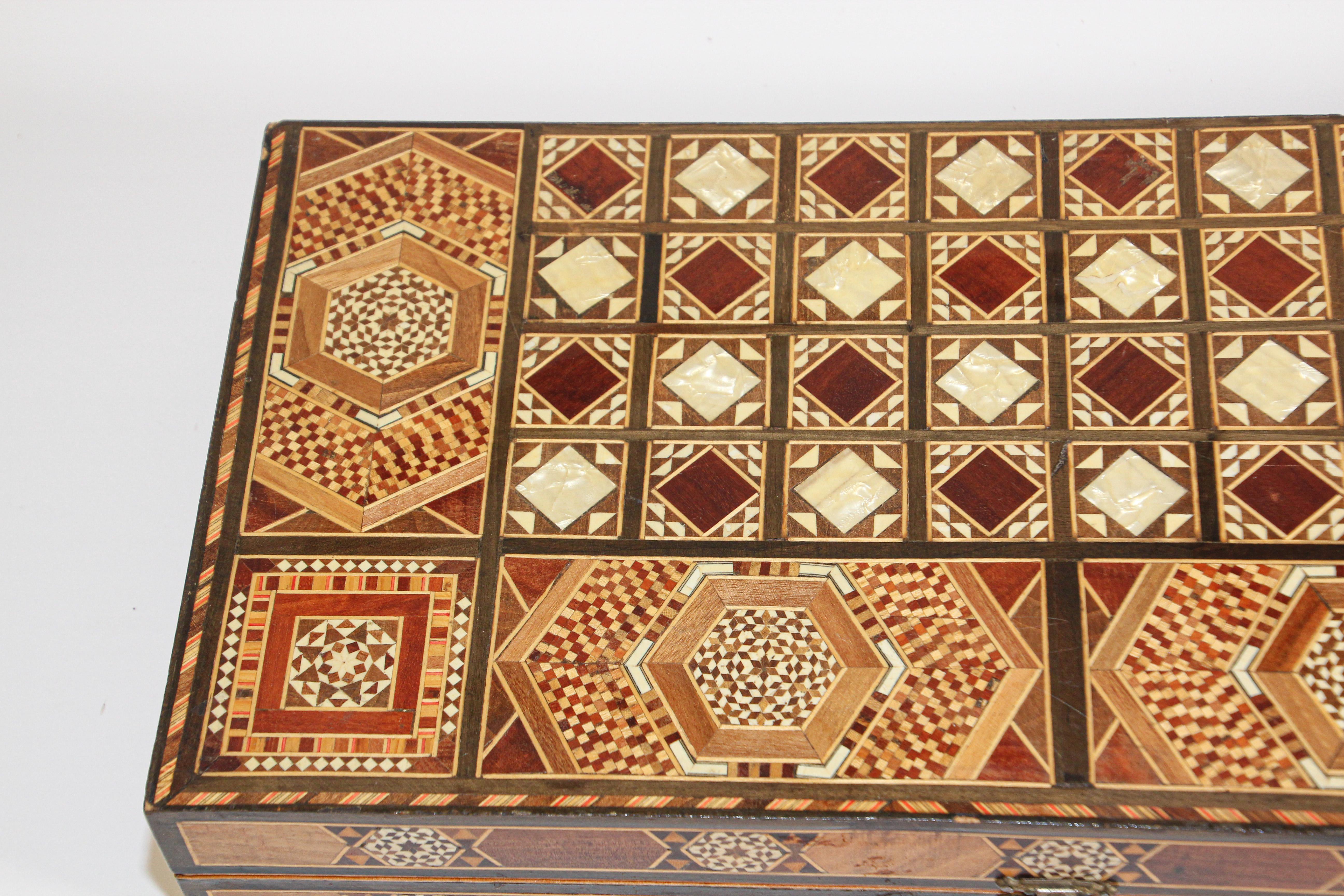 Marquetry Vintage Midcentury Large Syrian Inlaid Mosaic Backgammon Game