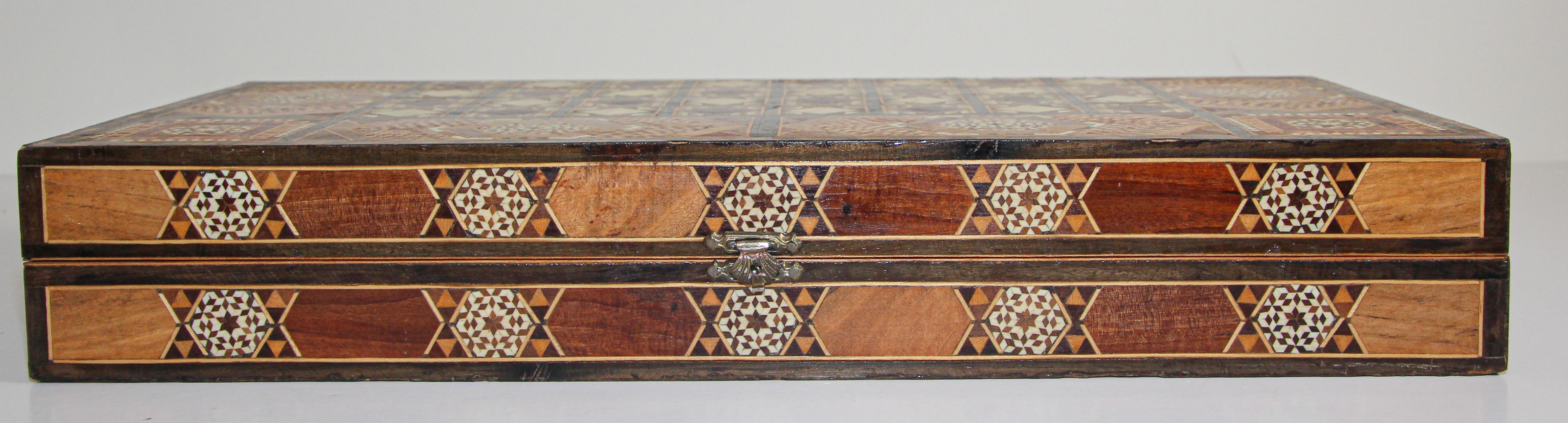 Wood Vintage Midcentury Large Syrian Inlaid Mosaic Backgammon Game