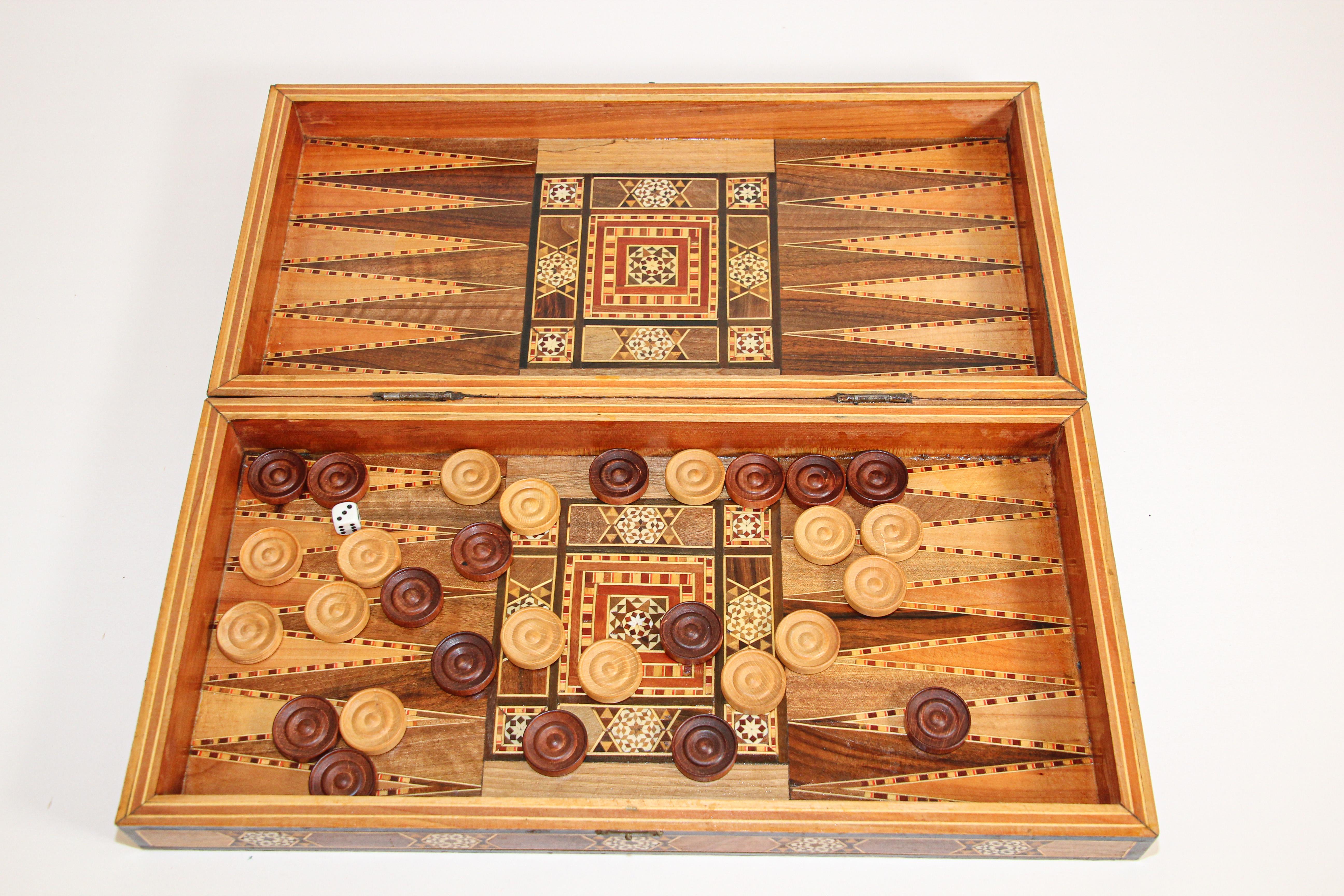 Vintage Midcentury Large Syrian Inlaid Mosaic Backgammon Game 1